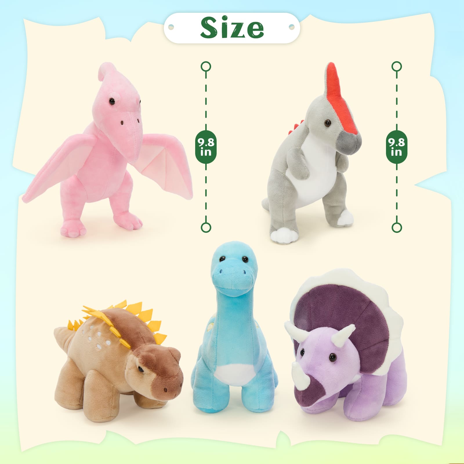 Mini Dinosaur Plush Toy Set – 9.8" Soft Stuffed Dino Animals for Kids