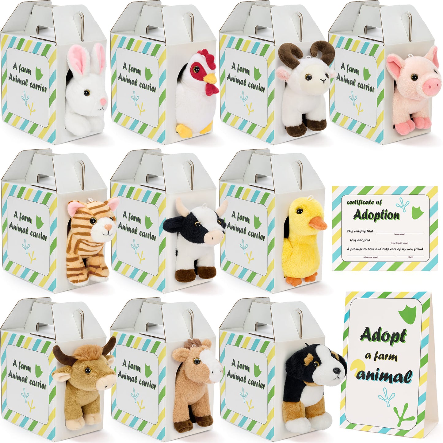 mini farm animal plush toys set with soft carrier box for kids boys girls toddlers birthday gifts party favors collectible stuffed animals