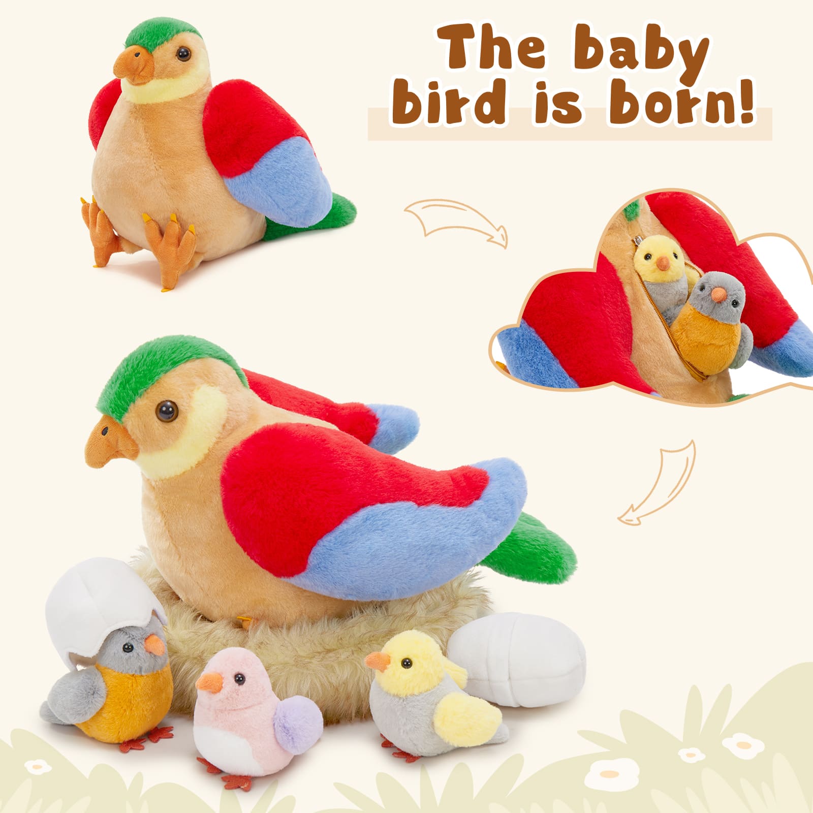 Colorful Bird Stuffed Animals Bird Plush Toy Set, 12 Inches