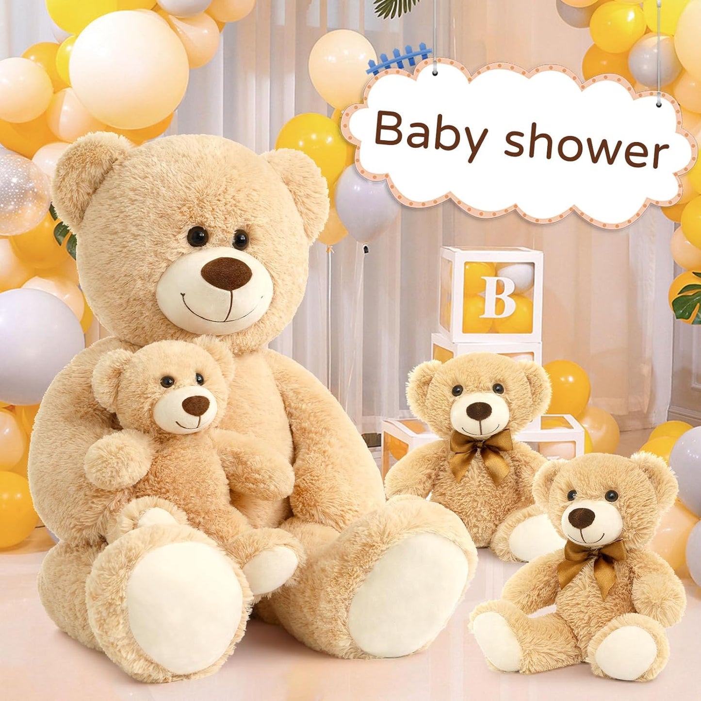 Stuffed Animals With Babies In The Belly - One Big Teddy Bear with Three Small Teddy Bears - Teddy Bear Theme Baby Shower Decorations - Valentine's Day Teddy Bear Plush Toys - Soft Cuddly Plush Brown Bear - MorisMos Stuffed Animals