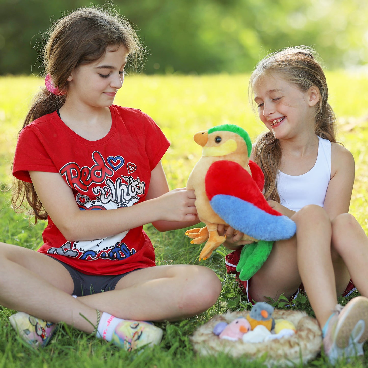 MorisMos 7Pcs Bird Stuffed Animals, Mommy Bird with Babies Eggs Nest, Colorful Birds Plush Toys Gifts for Toddlers, Kids, Boys, Girls, 12 inch