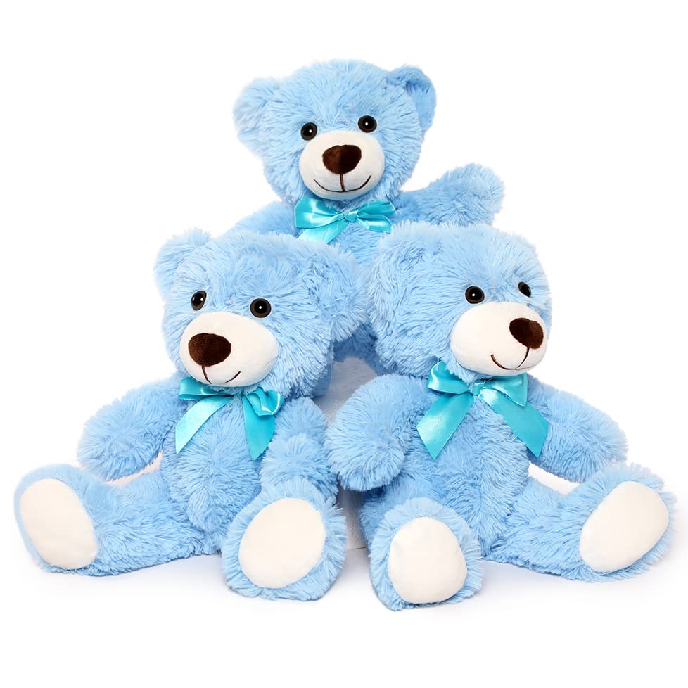 Lot de 3 ours en peluche, bleu, 13,8 pouces