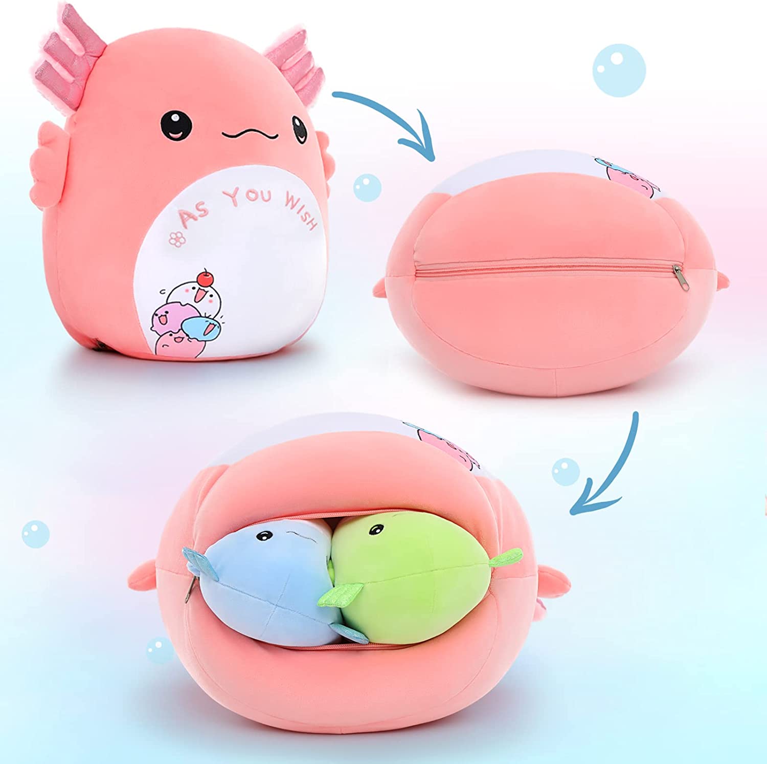 Axolotl-Plüschtier mit drei Axolotl-Babys, 16 Zoll