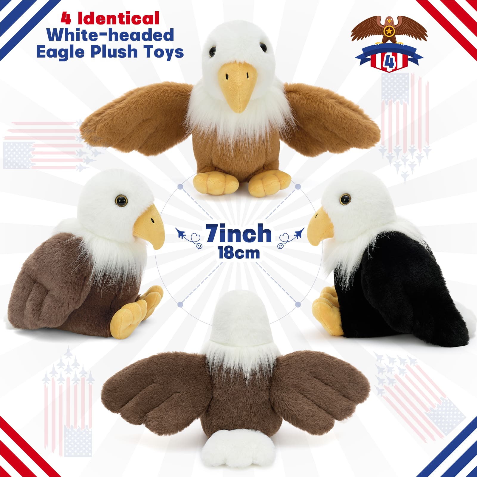 Mini Bald Eagle Stuffed Animals Bulk Pack, 7 Inches