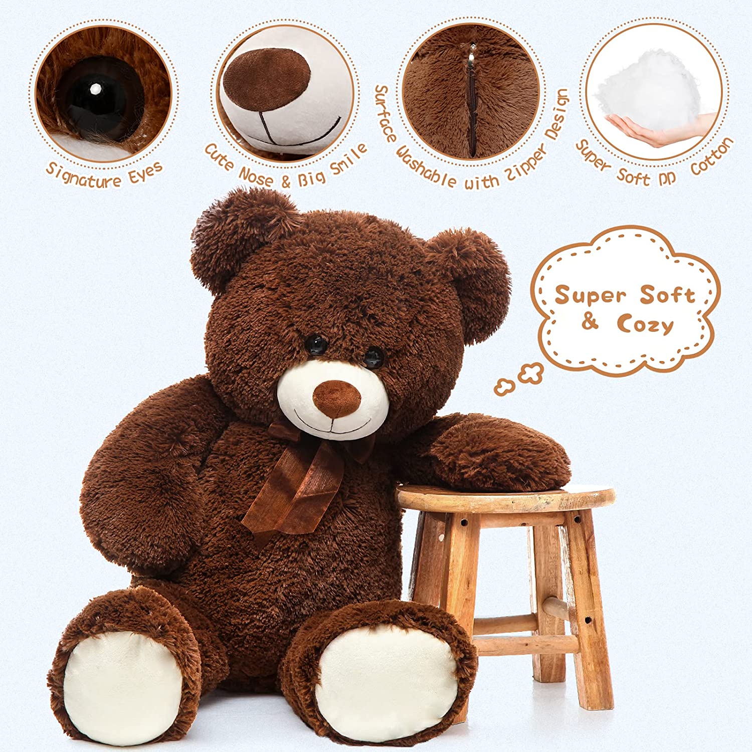 Giant Teddy Bear Plush Toy, Multicolor, 35.4/51 Inches