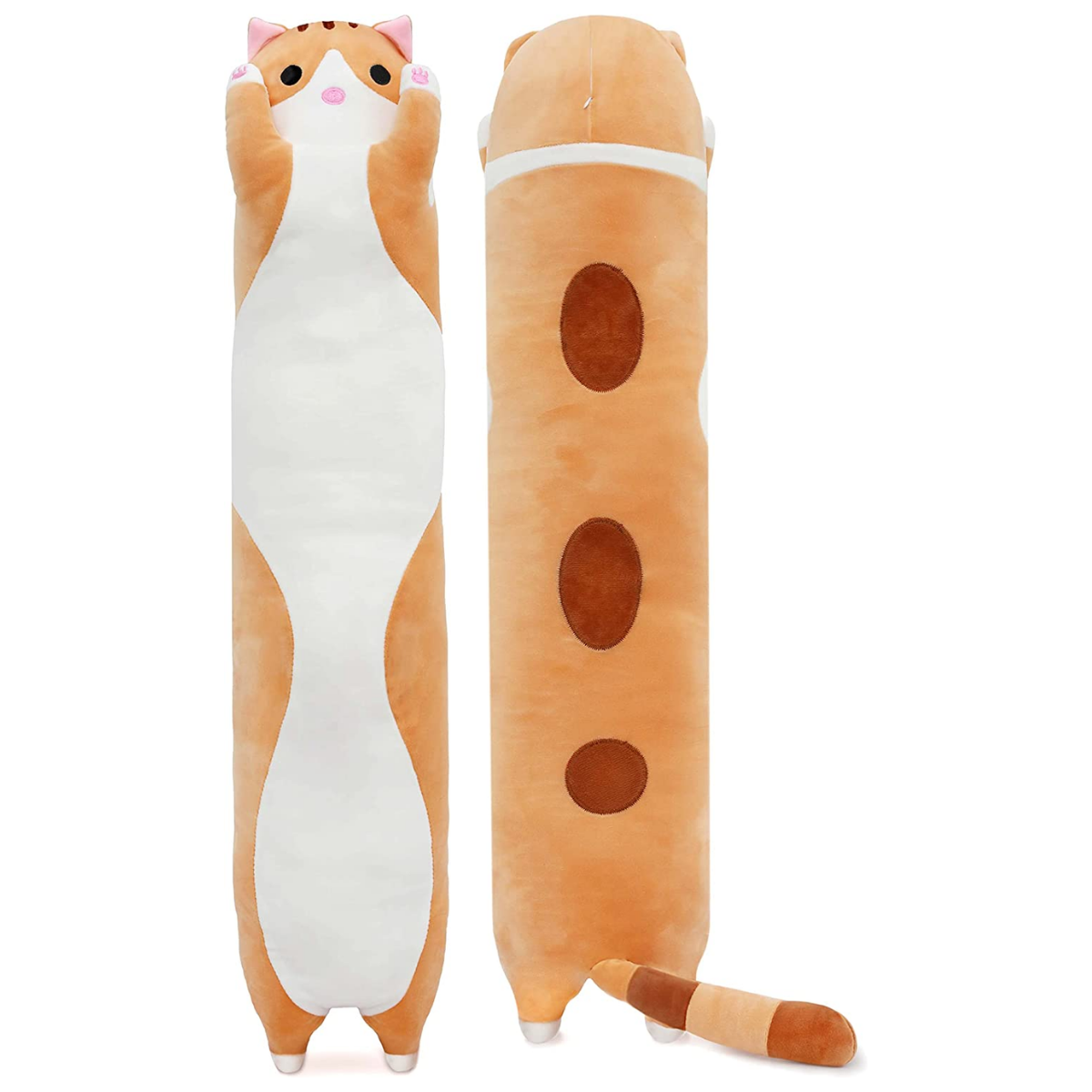 Cat Long Plush Pillow, Yellow, 35.4 Inches