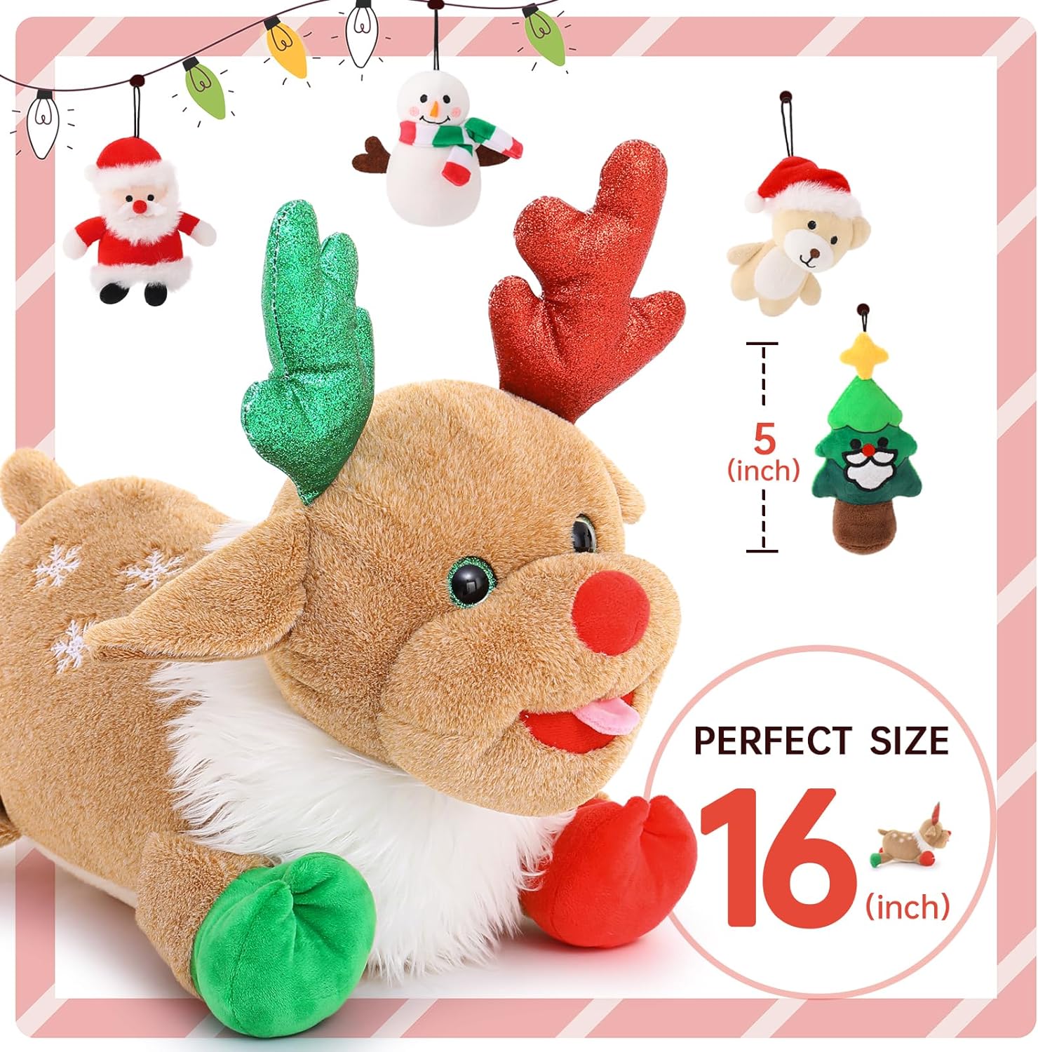 Ensemble de jouets en peluche de renne de Noël, 15,7 pouces