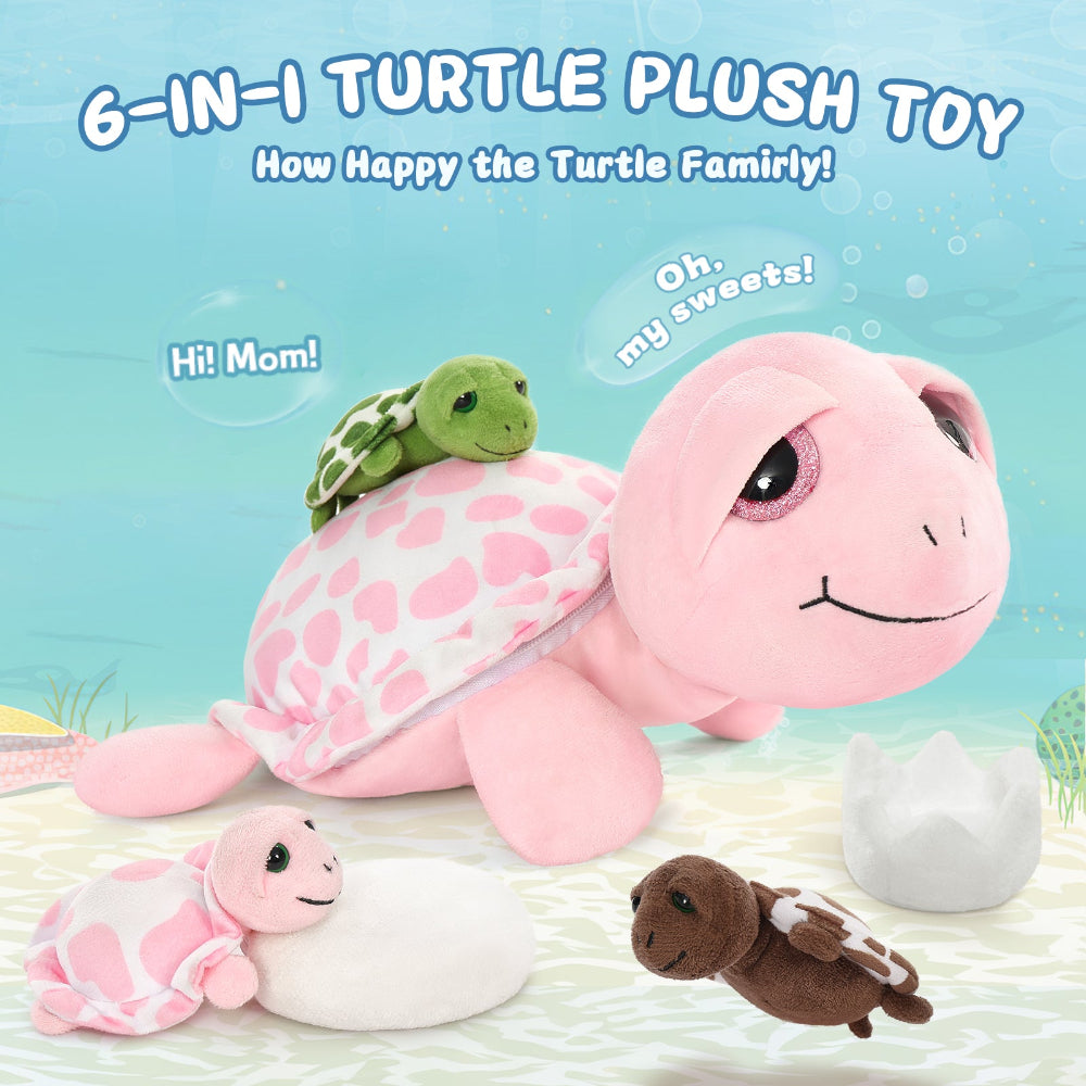Cute Sea Turtle Stuffed Toy Set, Green/Pink, 14 Inches