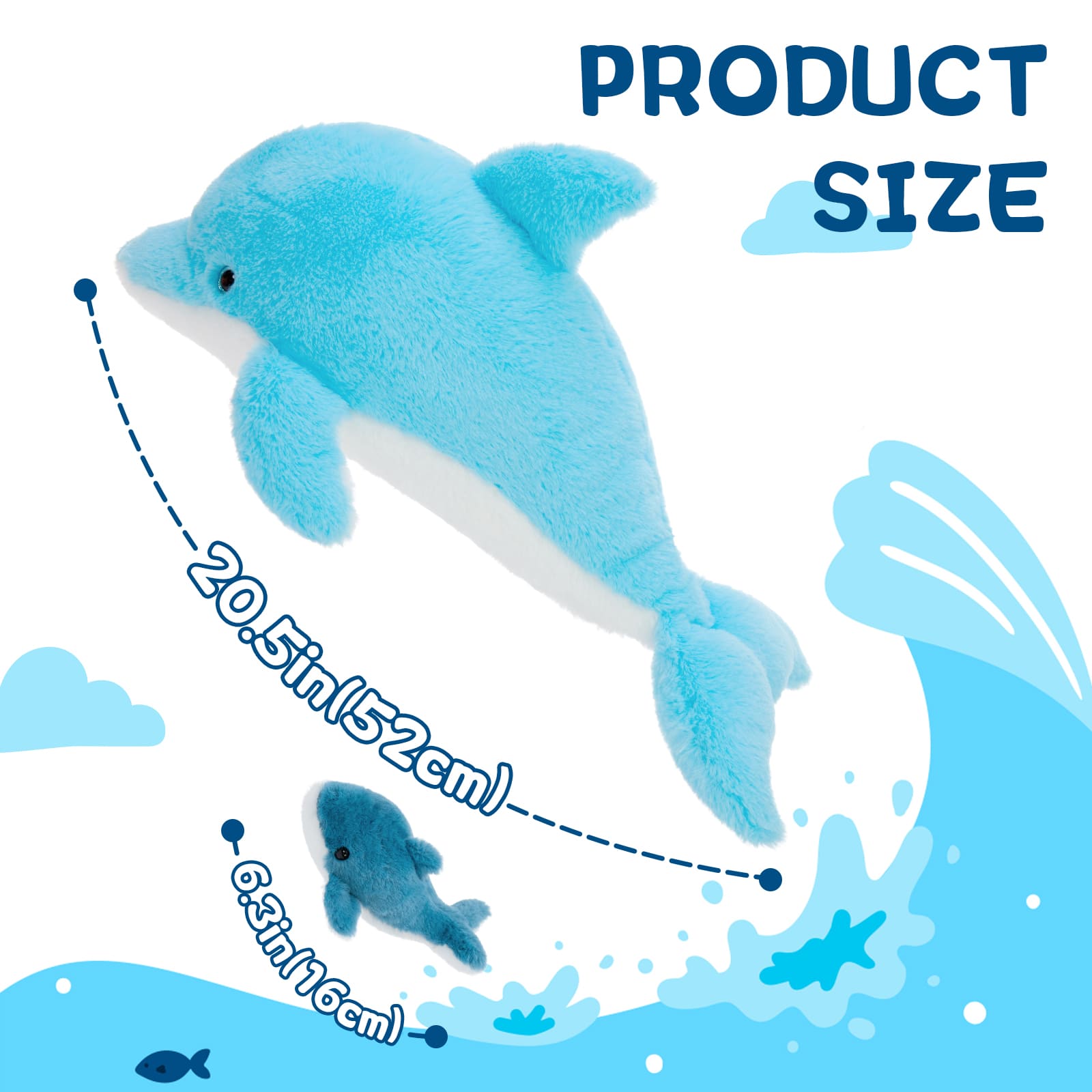 Dolphin Plush Toys Ocean Stuffed Animals, Blue, 20.5 Inches