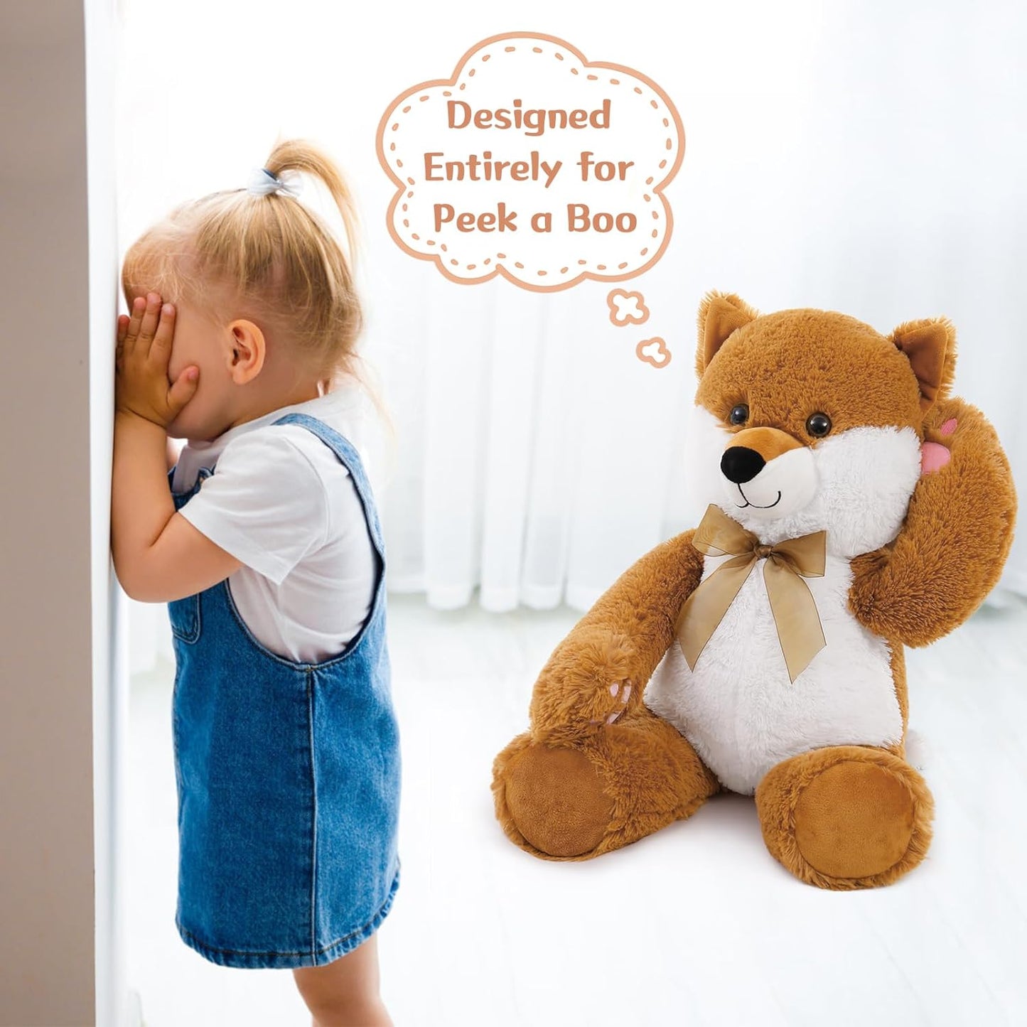 Fox Plush Toys - Fox Stuffed Animals 24 Inches - Jungle/Safari Stuffed Animals - Hide and Seek Play Toys - Cute Cartoon Plush Pillows for Kids - Christmas/Birthday/Baby Shower/Valentine's Day/Thanksgiving Gift For Teens Kids Adults