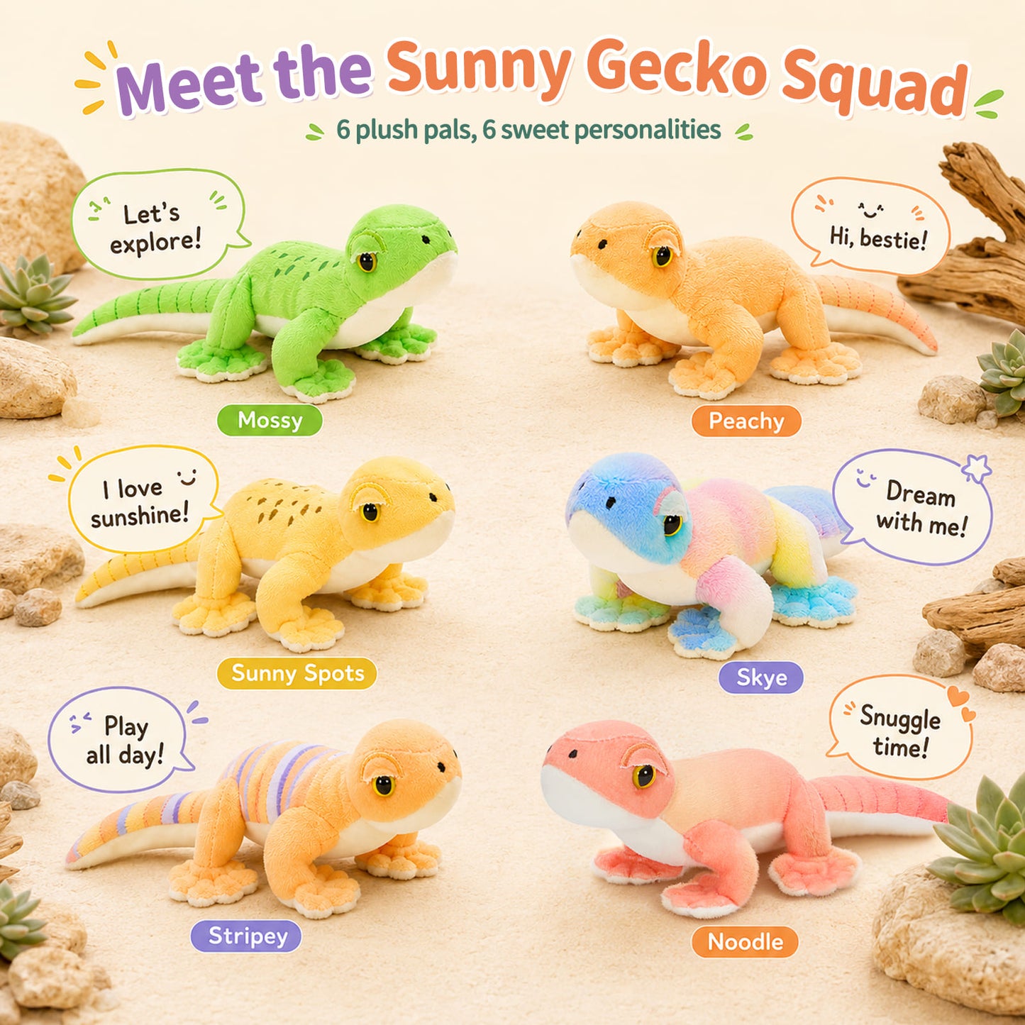 Adorable kawaii reptile plush toy available in pastel and rainbow colors perfect for cuddling and room decor