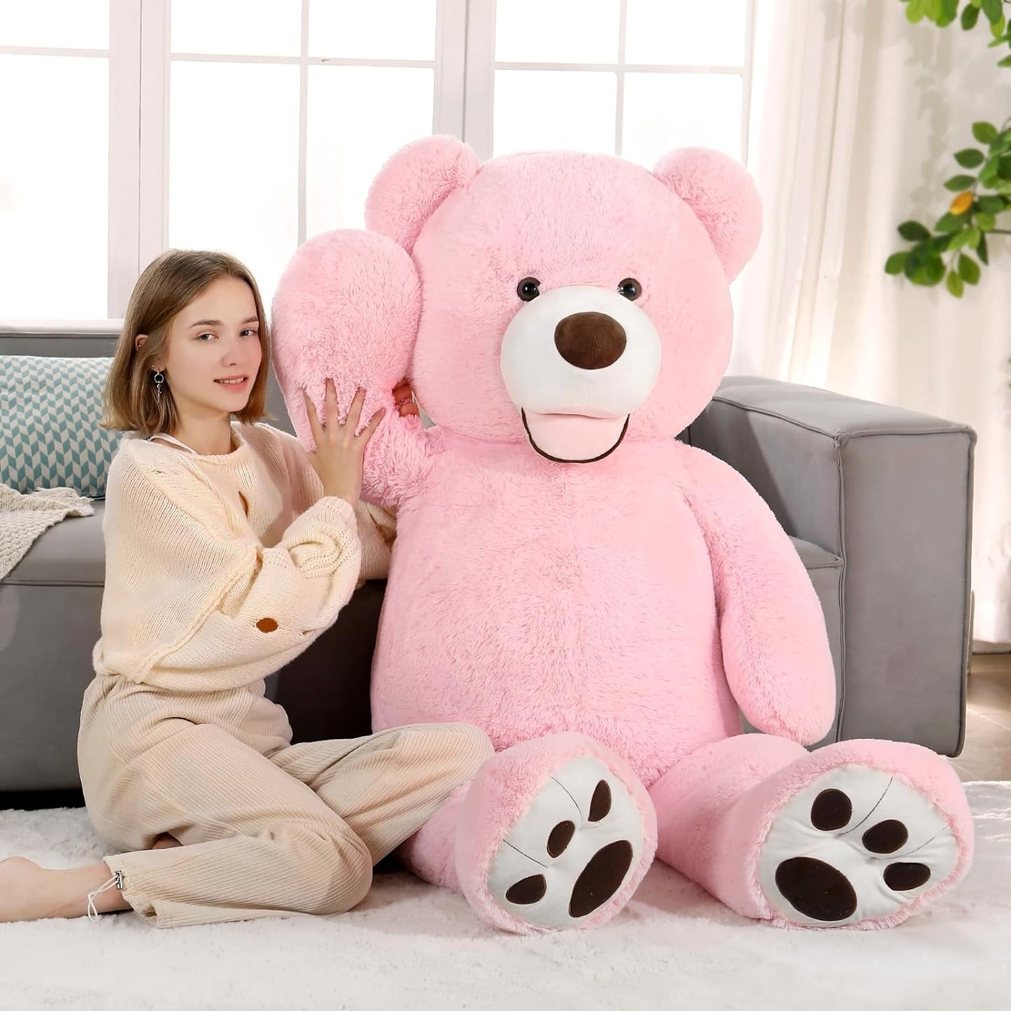 Giant Pink Teddy Bear Plush Toys - Pink 5 FT Teddy Bear Plush Dolls - Smiling Teddy Bear Stuffed Animals - Valentine's Day Teddy Bear Plushies - Teddy Bear Theme Baby Shower - We Can Bearly Wait Baby Shower Decor - Romantic Valentine's Day Gift