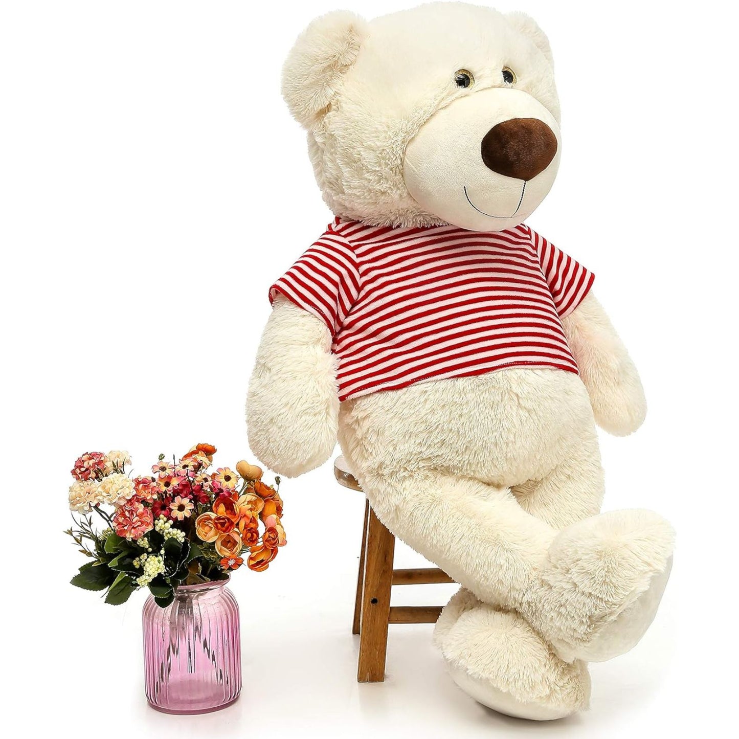 Big Teddy Bear Stuffed Animals - 3 FT Blue Stuffed Teddy Bear in a red and white striped T-shirt - Valentine's Day Gift for Girlfriend/Boyfriend - Fluffly Cuddly Plushy Fluffy Toy - Cute Teddy Bear Plush Pillows for Kids - Christmas/Birthday Gift for Children/Teens/Adults - Romantic Anniversary Gift for Wife/Husband - Birthday Gift for Friends - Teddy Bear Theme Baby Shower