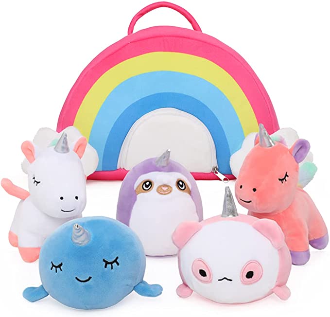 Regenbogenkoffer mit Stofftierset, 12 Zoll