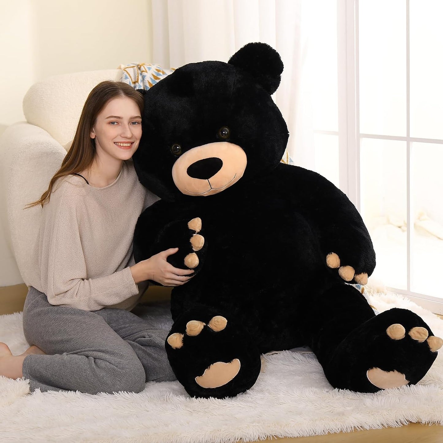 Giant Black Teddy Bear Plush Toys - 5 FT Jumbo Teddy Bear Stuffed Animals -  Valentine's Day Teddy Bear & Gifts for Boyfriend - Soft Cuddly Plush Black Bear - Cute Bear Toy with Footprints - Gift for Kids Baby Toddlers on Baby Shower, Birthday, Christmas, Valentine's Day - MorisMos Stuffed Animals