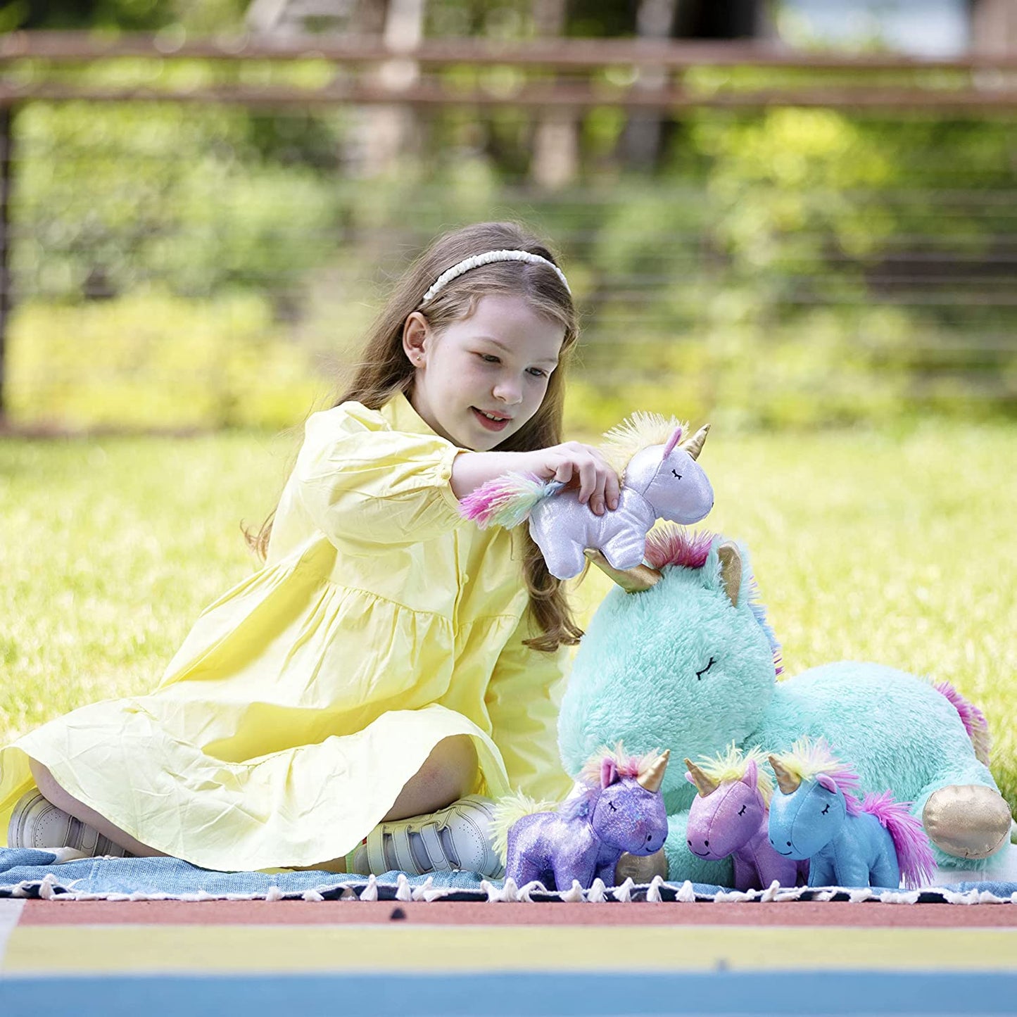 Unicorn Stuffed Animals - Big Unicorn Plush Toys for Children - Unicorn Cartoon Plush Pillows - Green 24 Inches Unicorn Plushies - Stuffed Animal Babies with Their Mom - Stuffed Animals with Babies in the Belly - Birthday/Christmas/Valentine's Day Gift for Girls