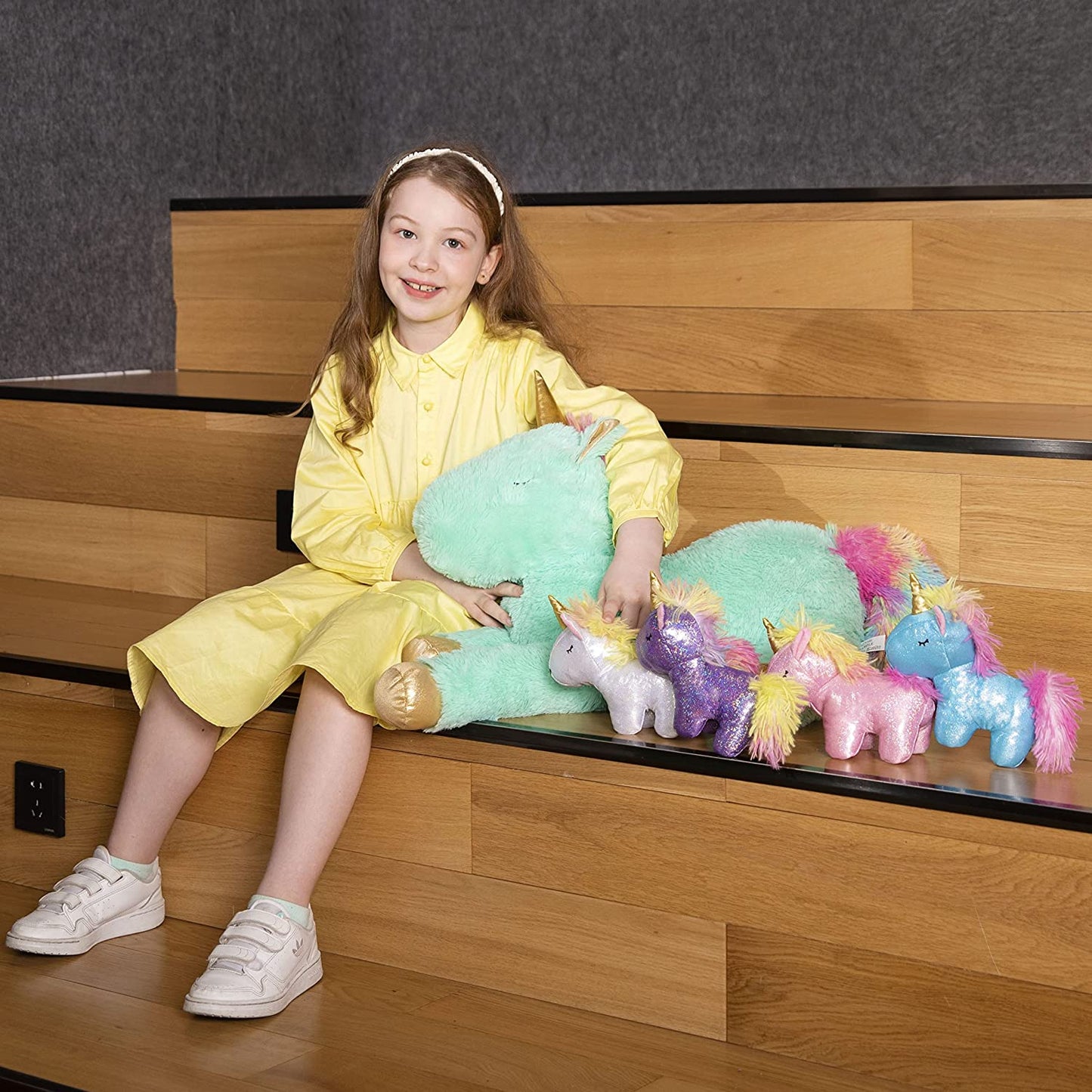 Unicorn Stuffed Animals - Big Unicorn Plush Toys for Children - Unicorn Cartoon Plush Pillows - Green 24 Inches Unicorn Plushies - Stuffed Animal Babies with Their Mom - Stuffed Animals with Babies in the Belly - Birthday/Christmas/Valentine's Day Gift for Girls