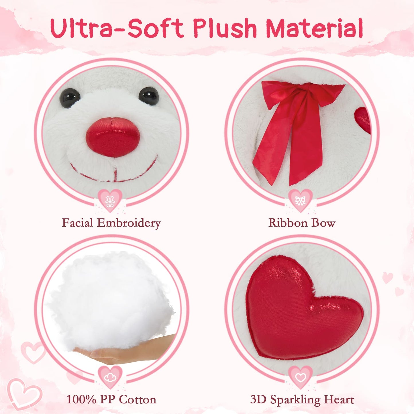 Giant Teddy Bear Plush with Red Heart & Bow, Brown/White, 47 Inches