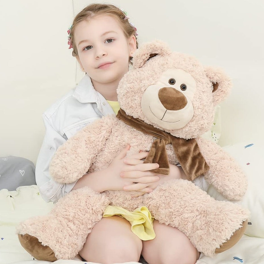 Teddy Bear Stuffed Animal - Plush Big Teddy Bears with Scarfs - Big 24 Inches Beige Bear - Cartoon Teddy Bear Plush Dolls - We Can Bearly Wait - Teddy Bear Themed Baby Shower - Gender Reveal Party Decorations - Valentine's Day Teddy Bear & Gift for Girlfriend/Boyfriend - MorisMos Stuffed Animals