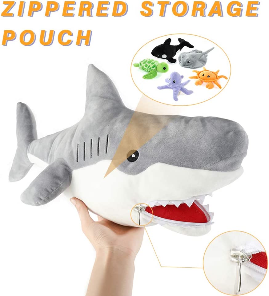 Requin blanc avec 5 petites créatures marines, 23 pouces