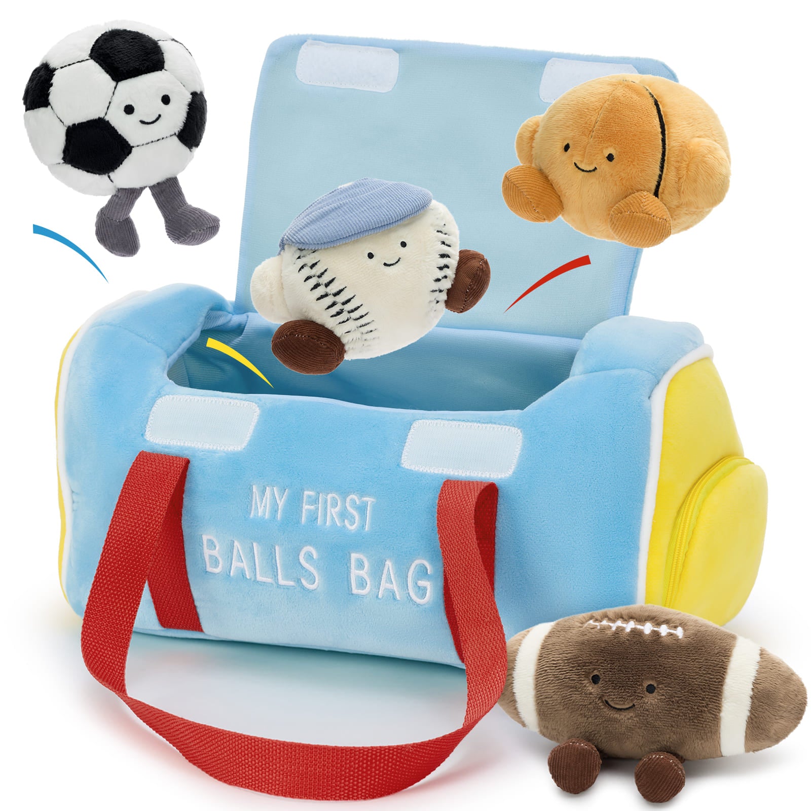 Soft Balls Bag with Soccer, Baseball, Football & Basketball Stuffed Toys