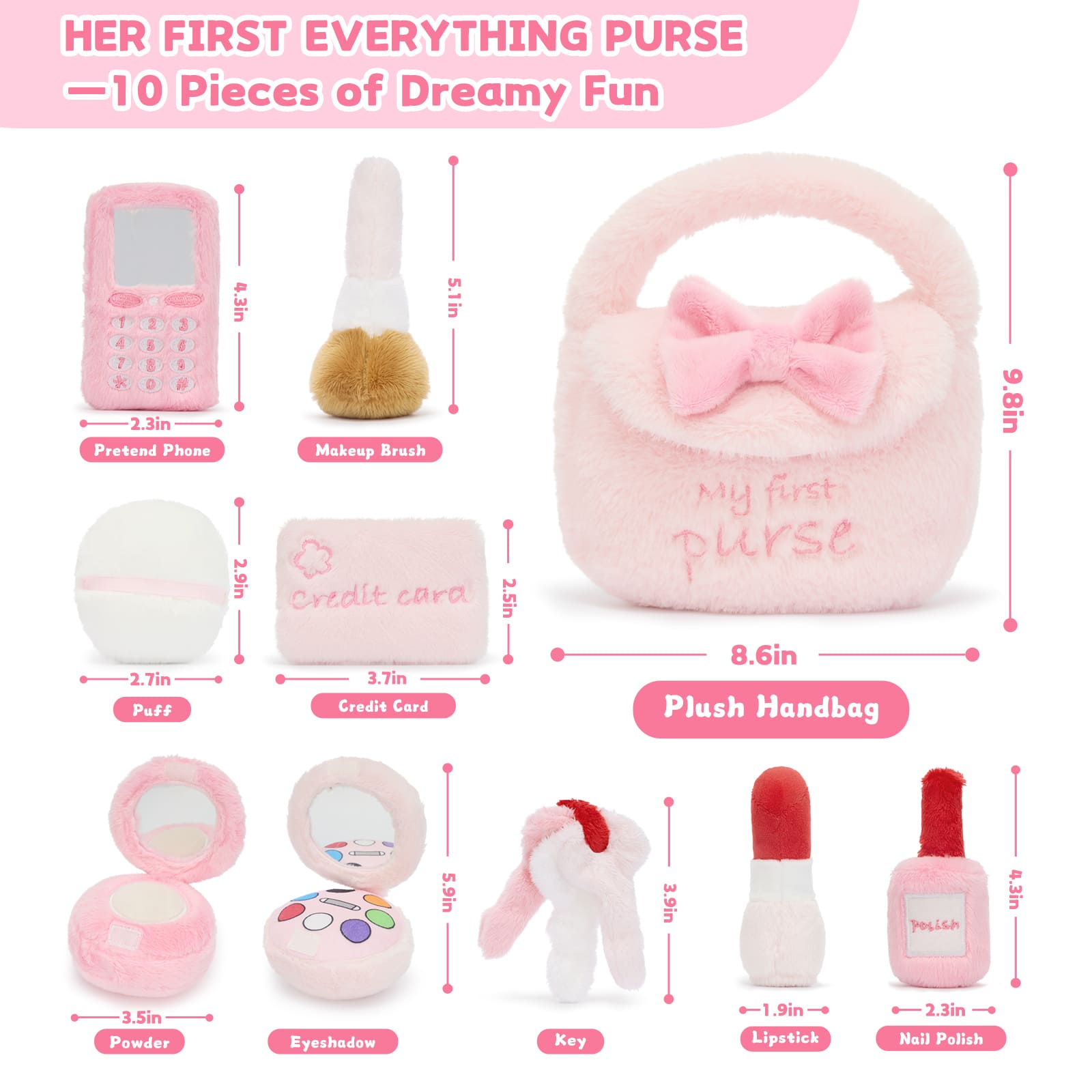 Soft Pink Pretend Makeup & Accessories Toy Set - My First Purse Plush Playset