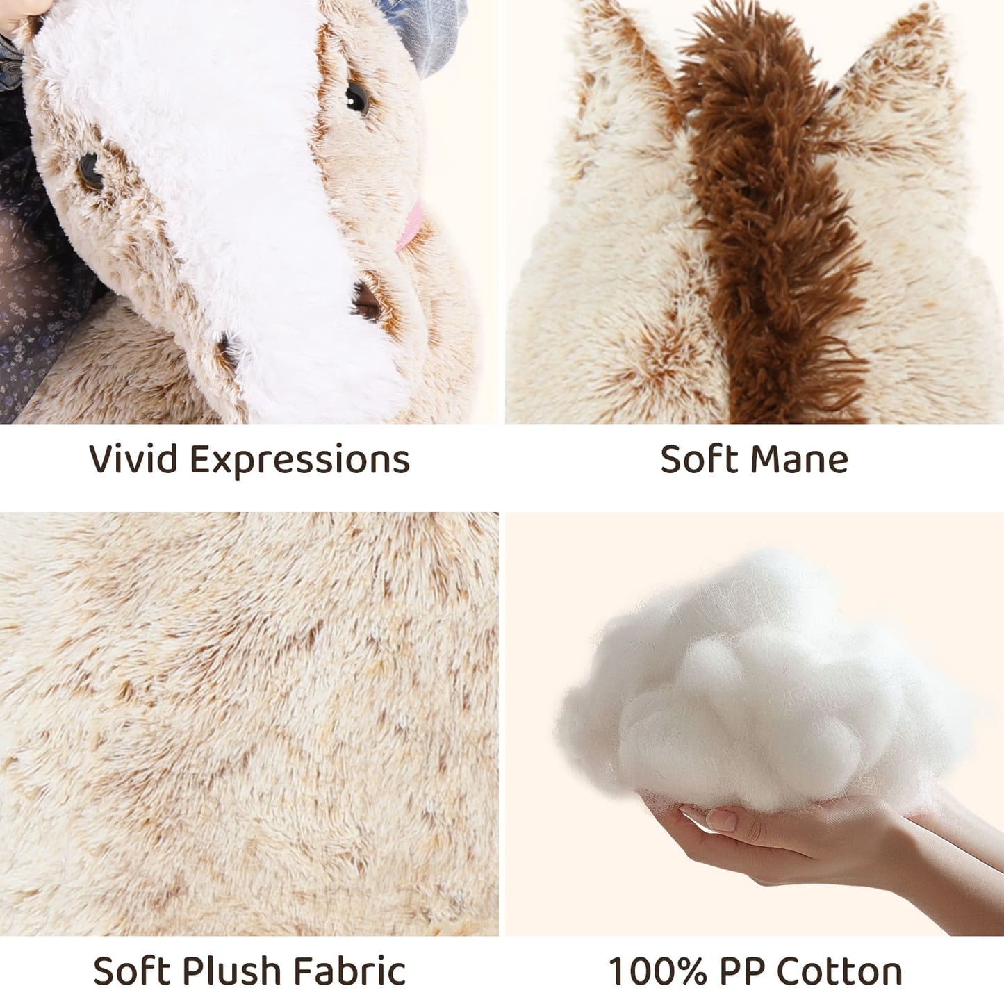 Jouet en peluche cheval géant, gris/marron, 35/47 pouces