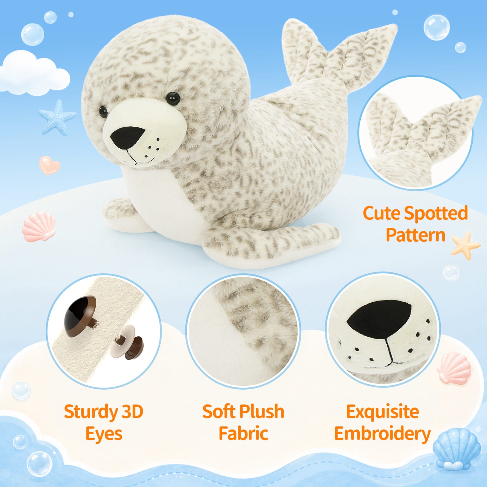 43 Inch Giant Seal Plush Pillow Ultra Soft Large Stuffed Animal for Kids