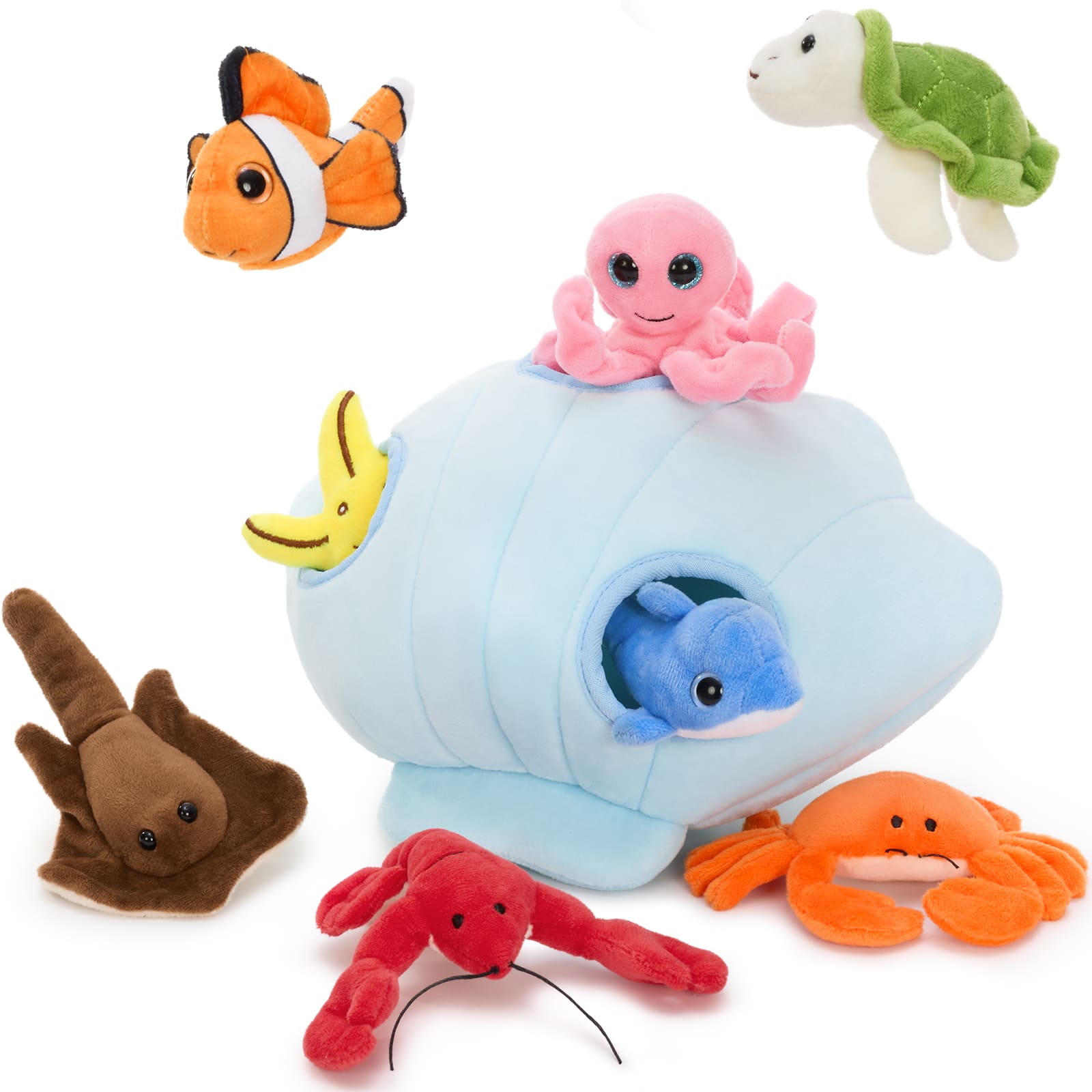 8 Piece Sea Animal Stuffed Toy Set, 11.4 Inches