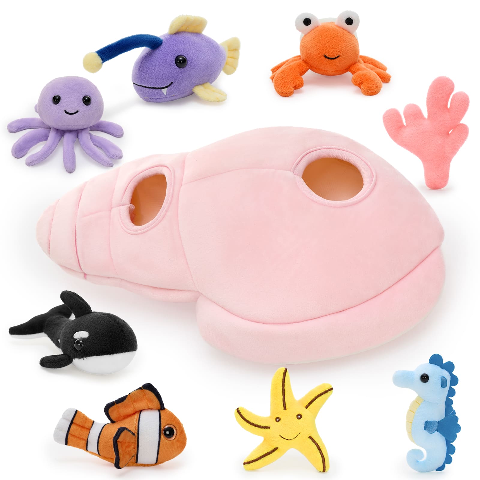 Pink Plush Conch with Seven Ocean Stuffed Animals,  12.6 Inches