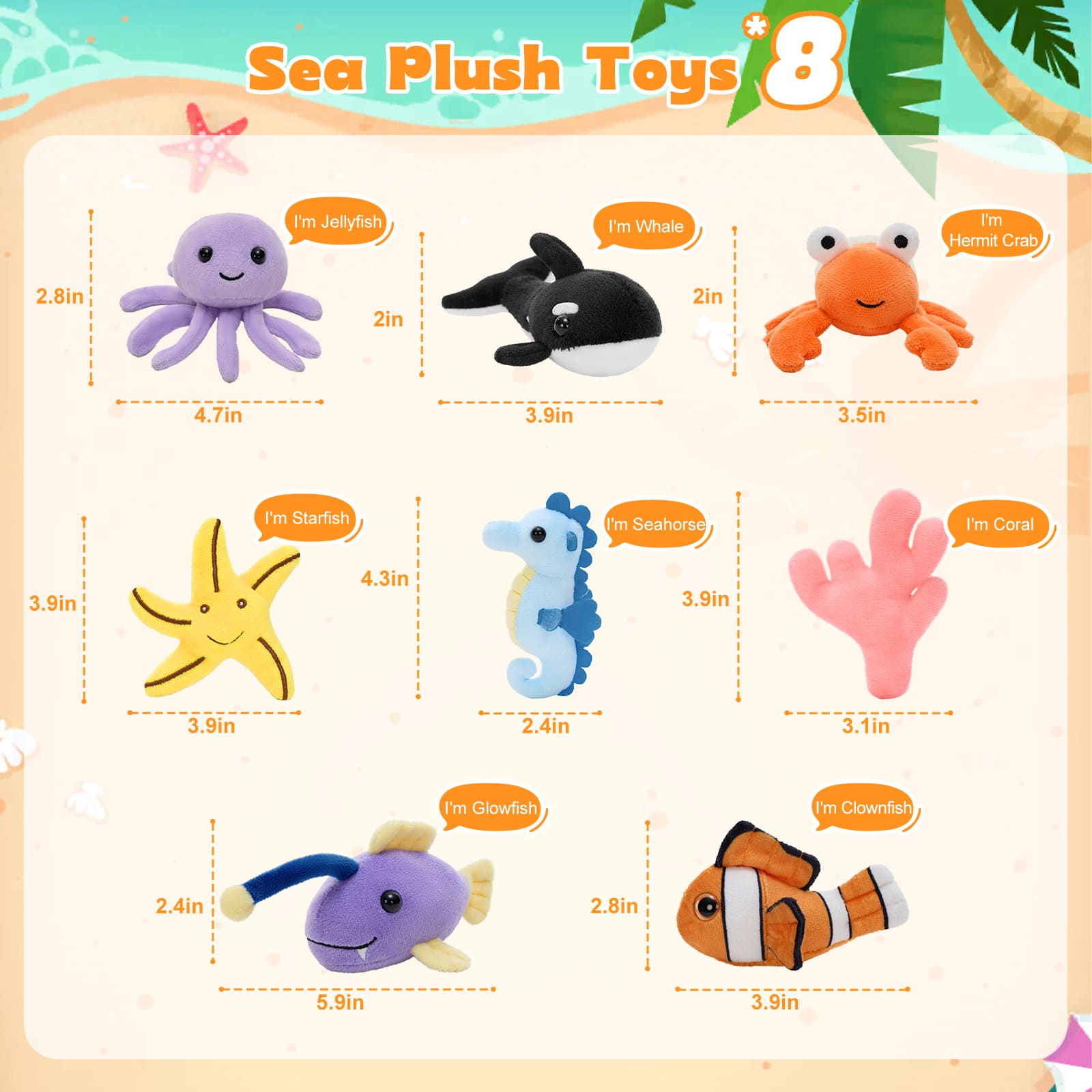 Pink Plush Conch with Seven Ocean Stuffed Animals,  12.6 Inches