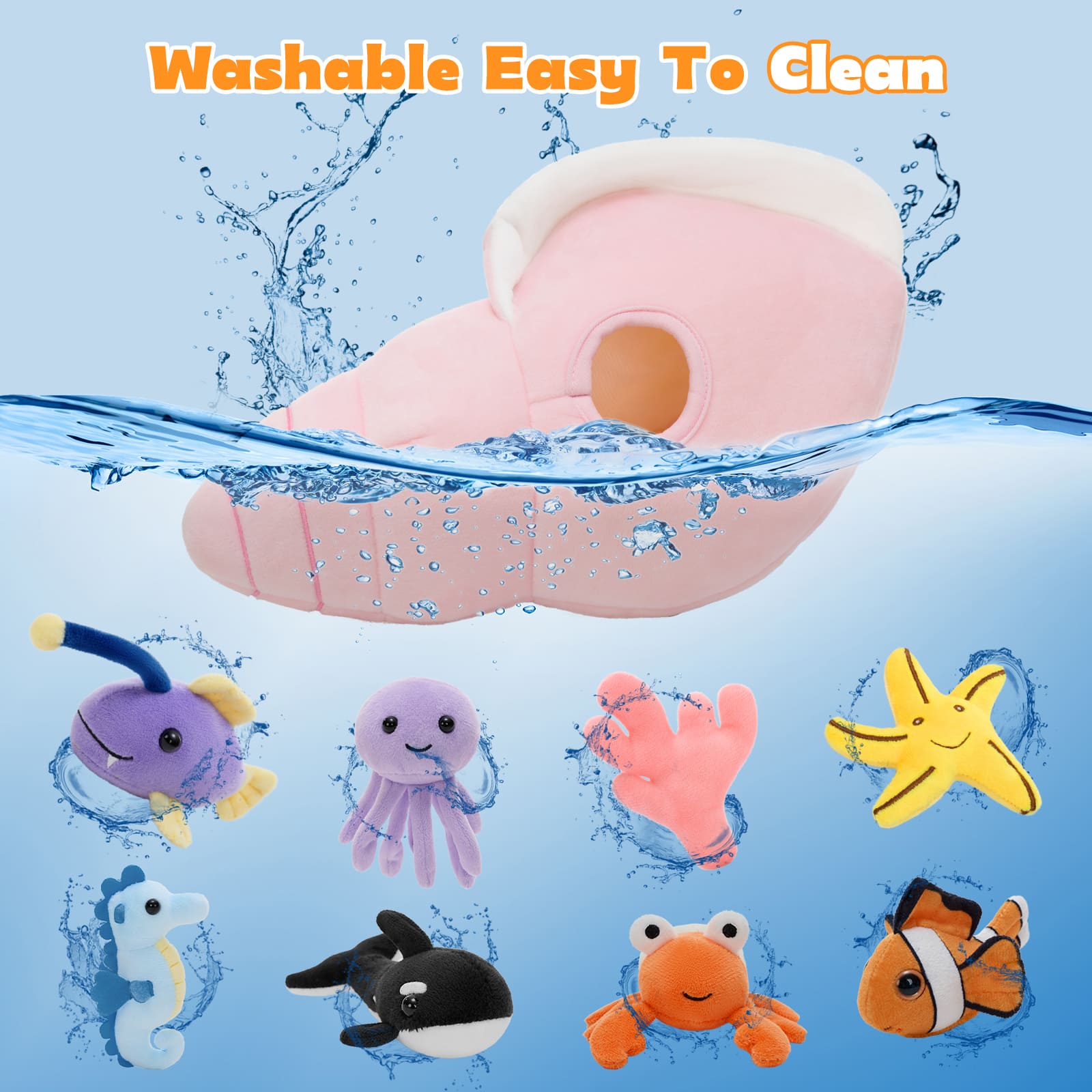 Pink Plush Conch with Seven Ocean Stuffed Animals,  12.6 Inches