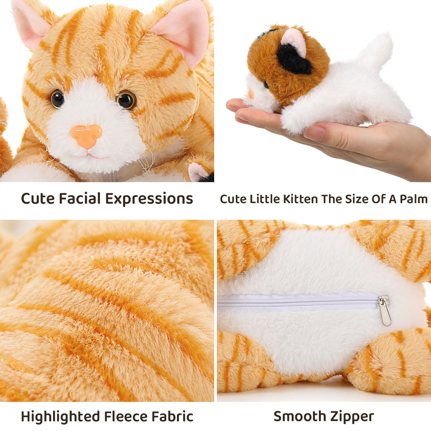 Cat Stuffed Animal Kitten Plush Toys, Orange/Grey/Tie-Dye, 16 Inches