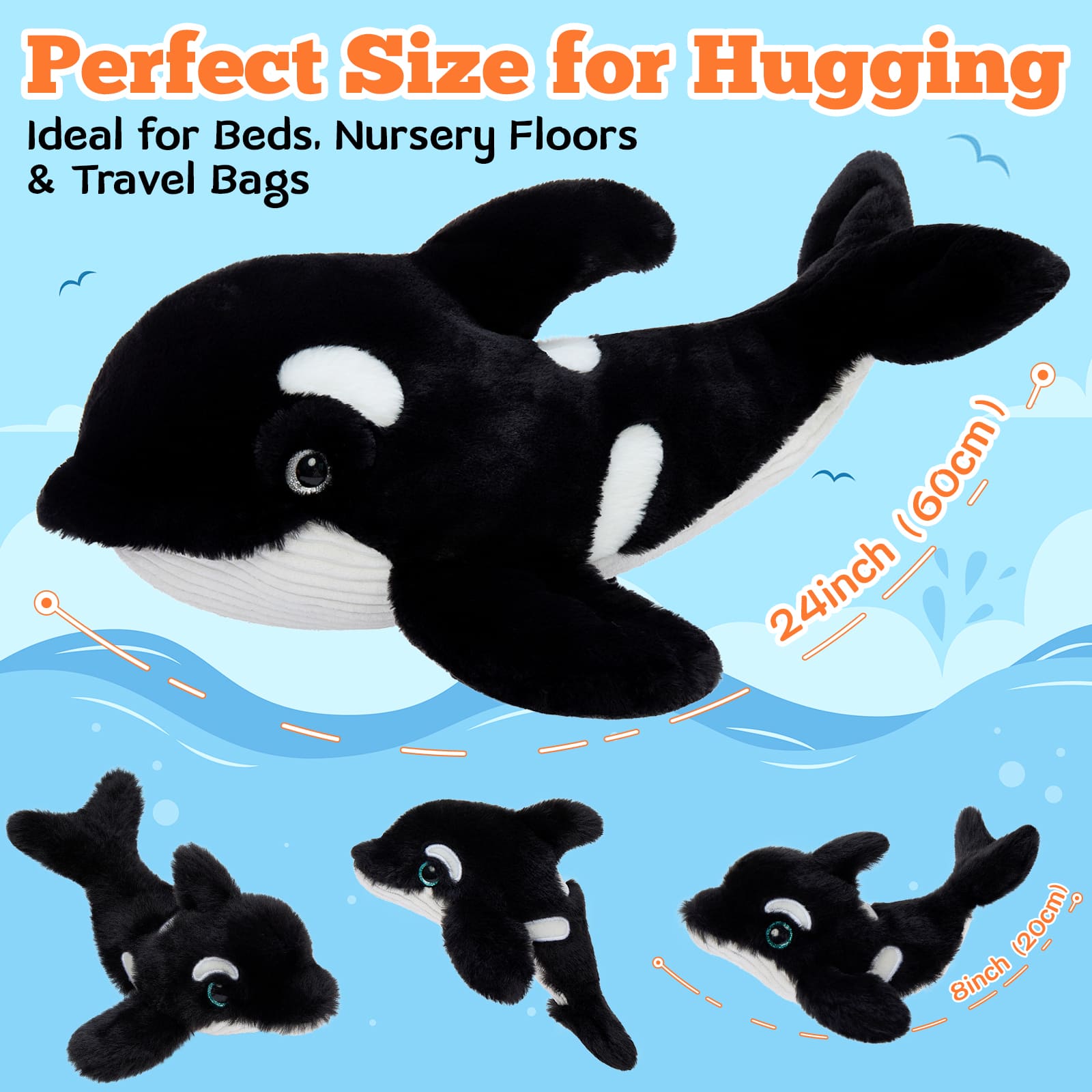 Killer Whales Stuffed Animals Ocean Plush Toys, 24 Inches