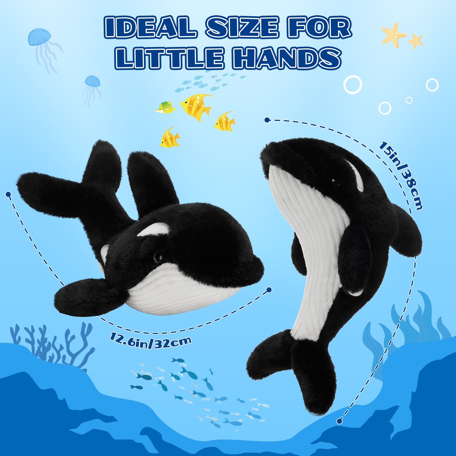 6 Pcs Orca Plush Toys Ocean Stuffed Animals, 15 Inches