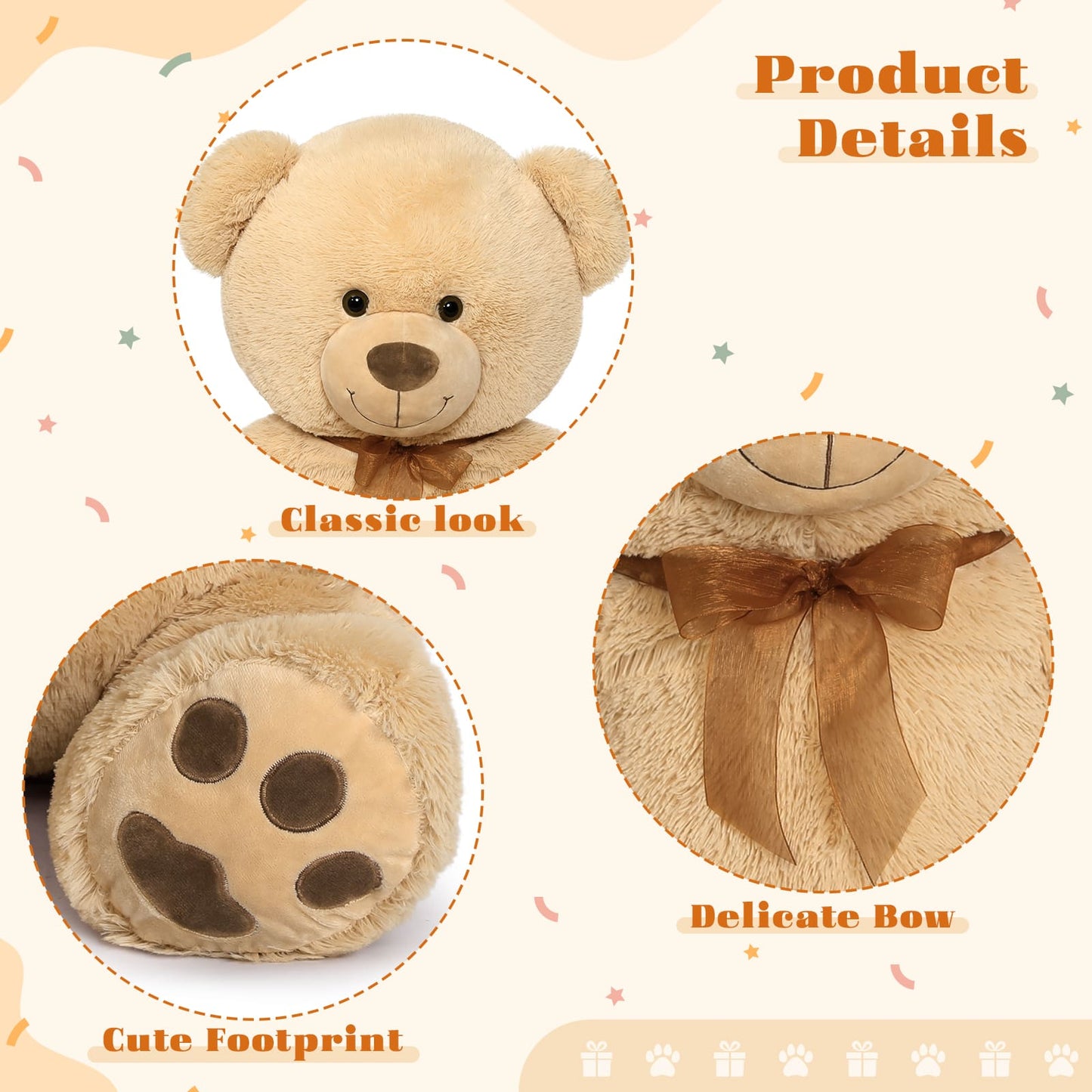 Giant Teddy Bear Plush Toy, Brown, 47 Inches