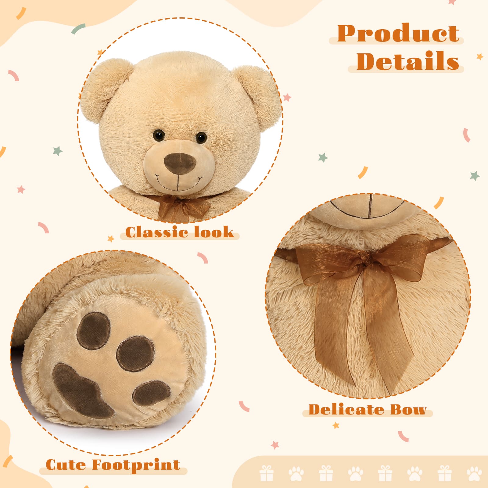 Giant Teddy Bear Plush Toy, Brown, 47 Inches