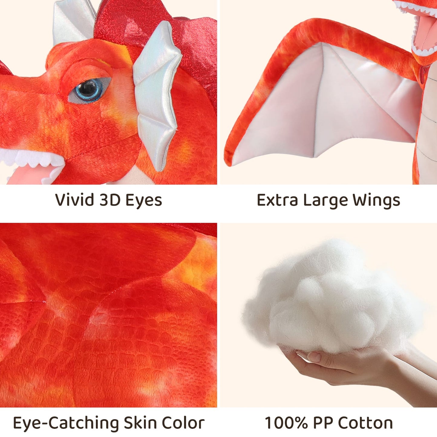 Giant Flying Dragon Plush Toy, Red, 51 Inches