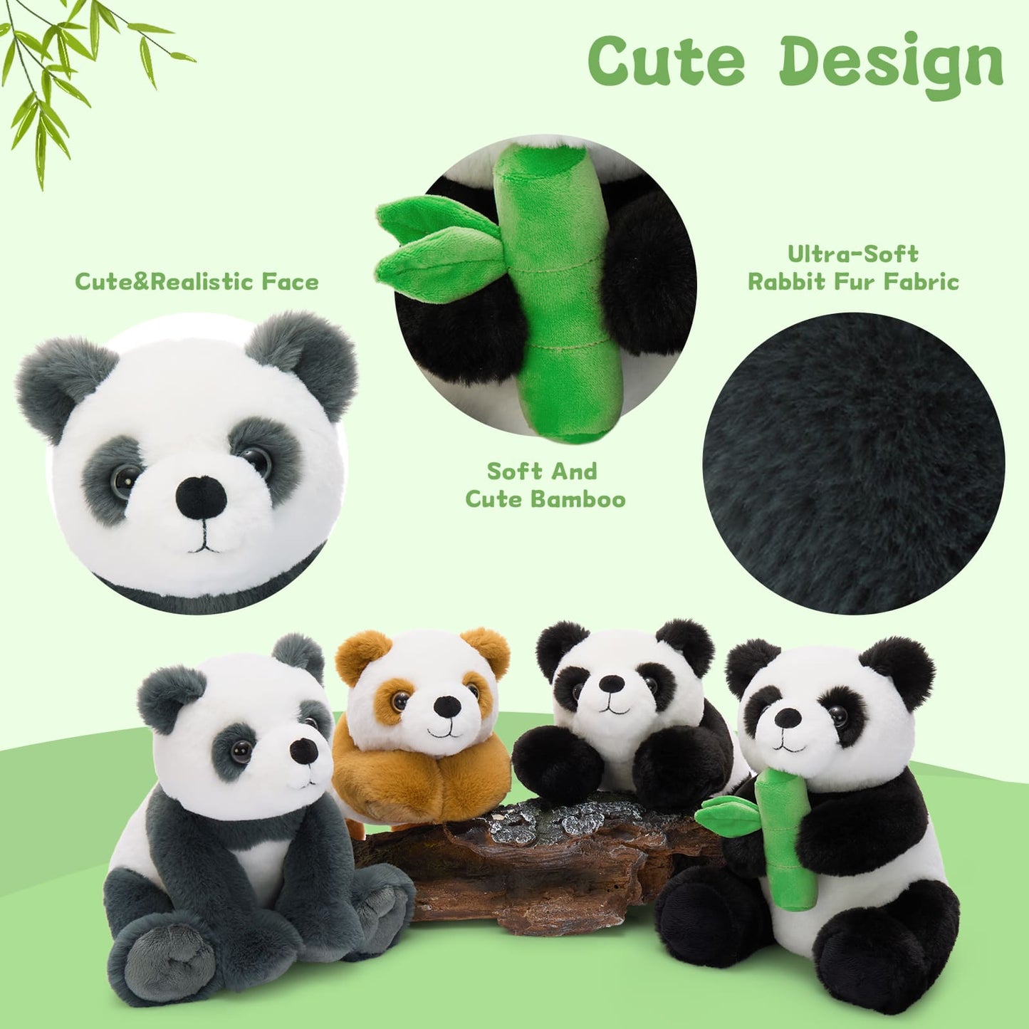cute multi color panda plush toy set of 4 high quality stuffed animals with ultra soft texture perfect for children bedroom decor imaginative play and cozy comfort companions