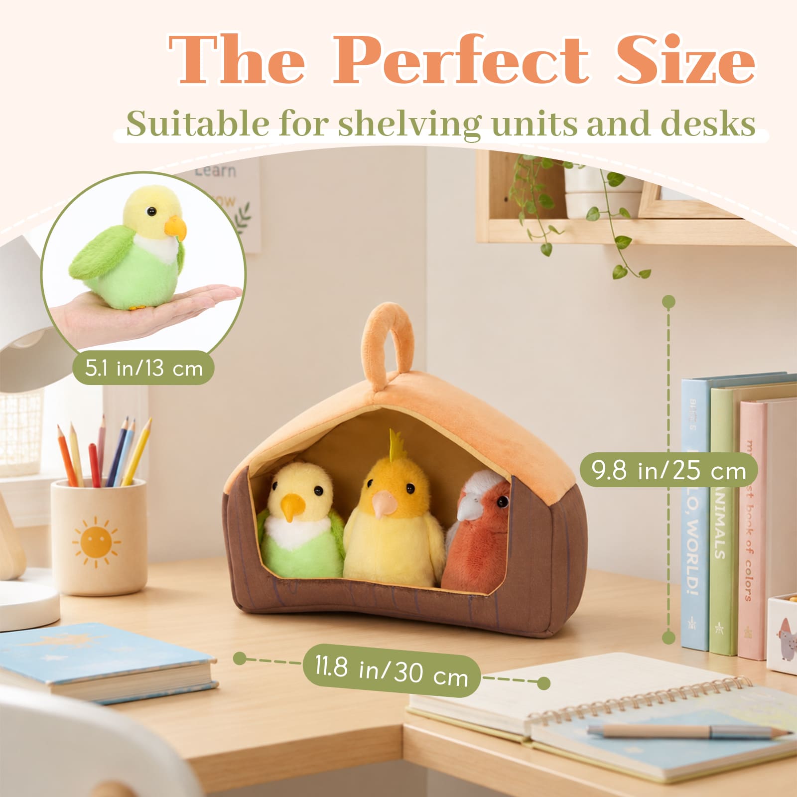 Three Cute Stuffed Parrots with Cozy Birdhouse Playset, 11.8 Inches