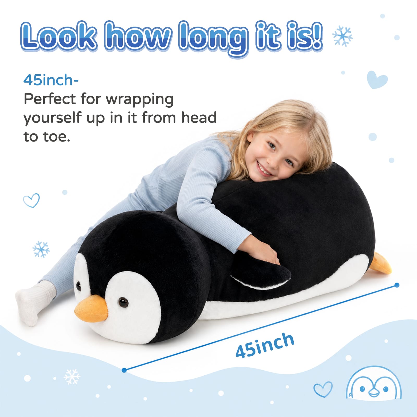45-Inch Giant Penguin Plush Pillow Soft Stuffed Penguin Body Pillow
