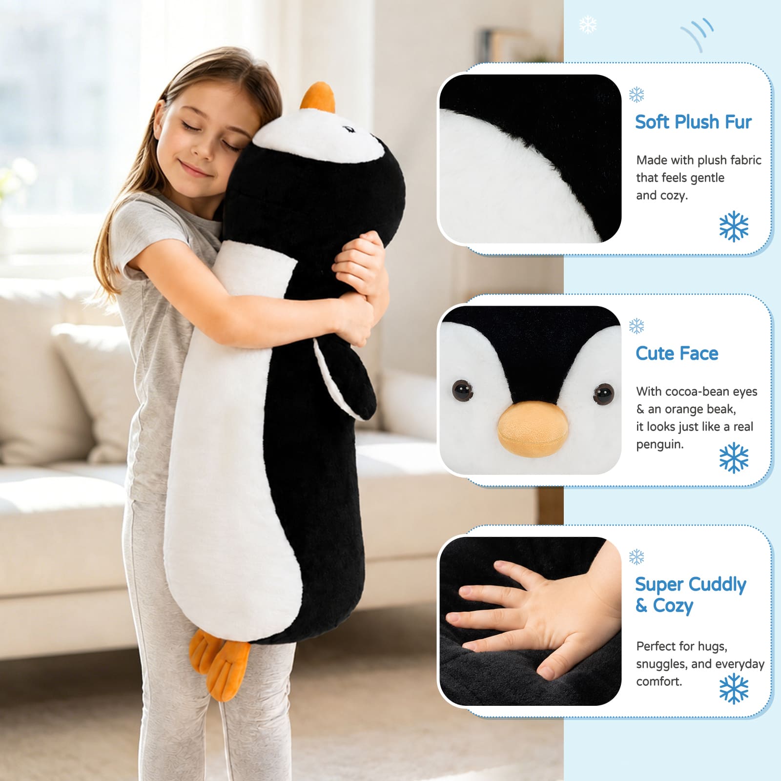 45-Inch Giant Penguin Plush Pillow Soft Stuffed Penguin Body Pillow