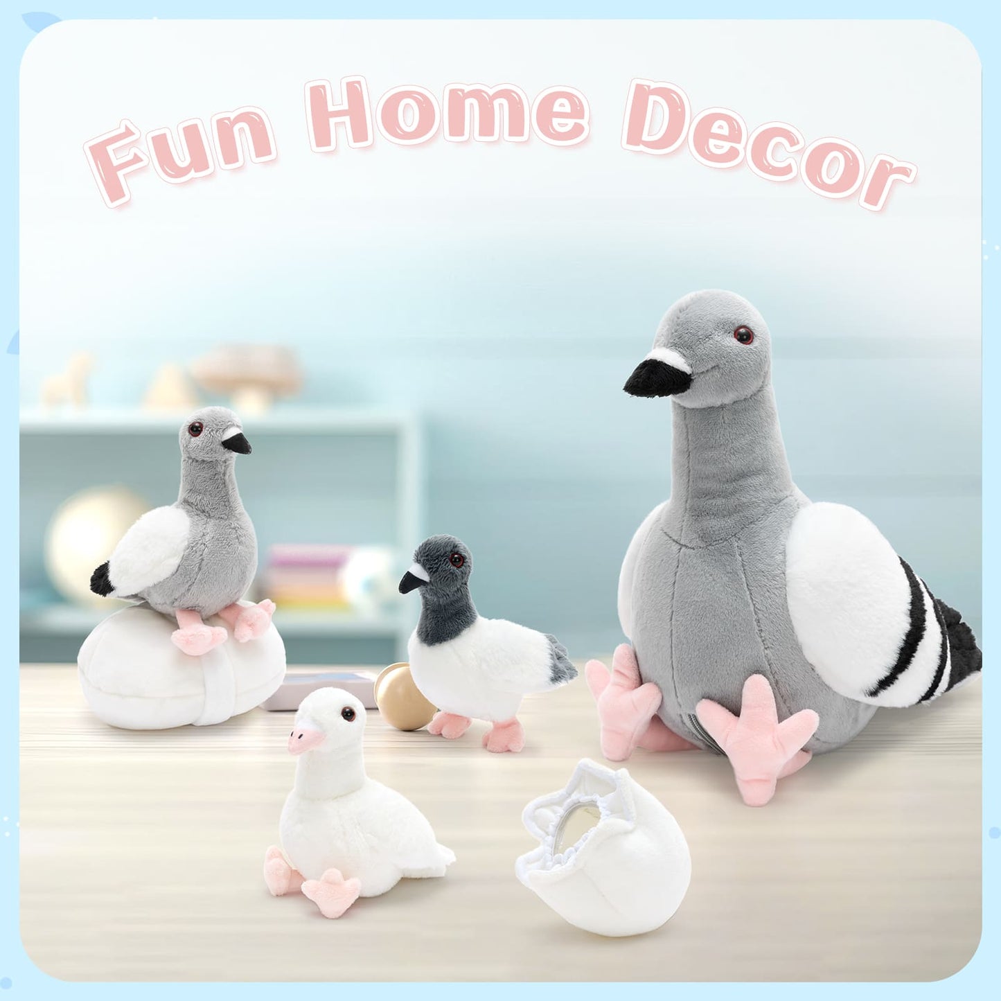 High-quality pigeon plush toy set with big pigeon, baby pigeon plush toys, and eggshell plush accessories, perfect for storytelling, gifts, and decoration