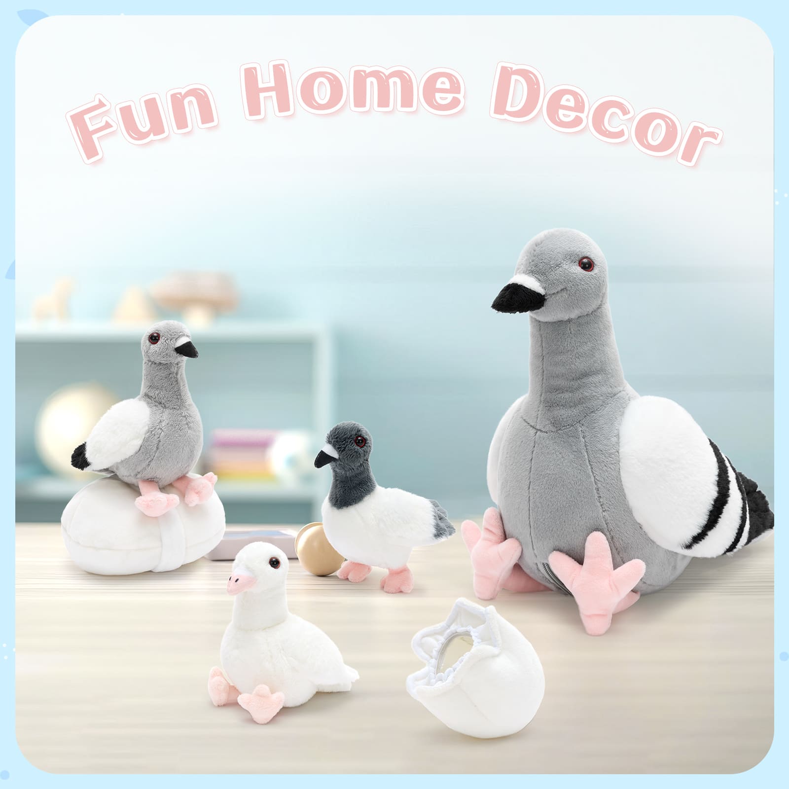 Pigeon Stuffed Animals with Babies Inside, Gray, 11.8 Inches
