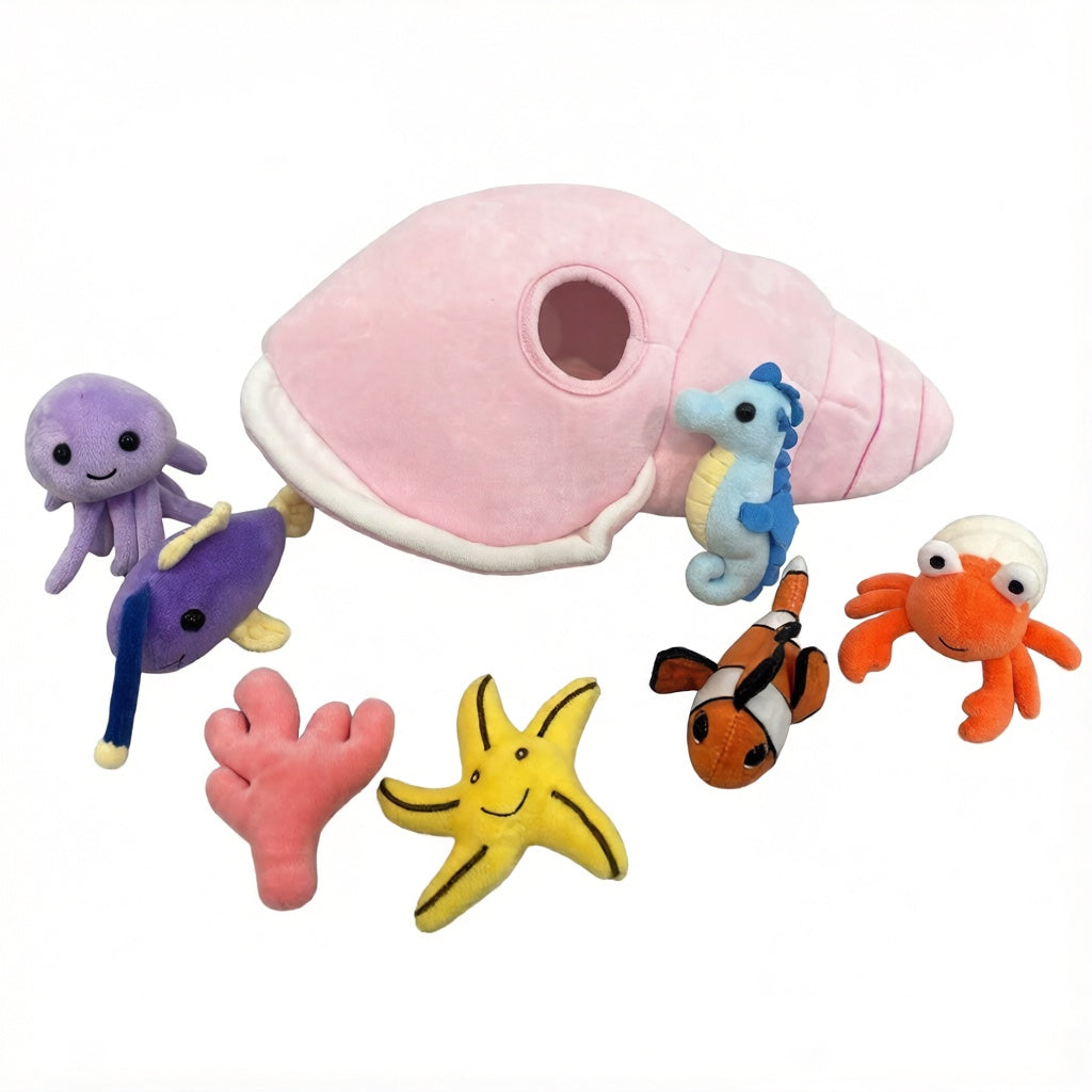 Pink Plush Conch with Seven Ocean Stuffed Animals,  12.6 Inches