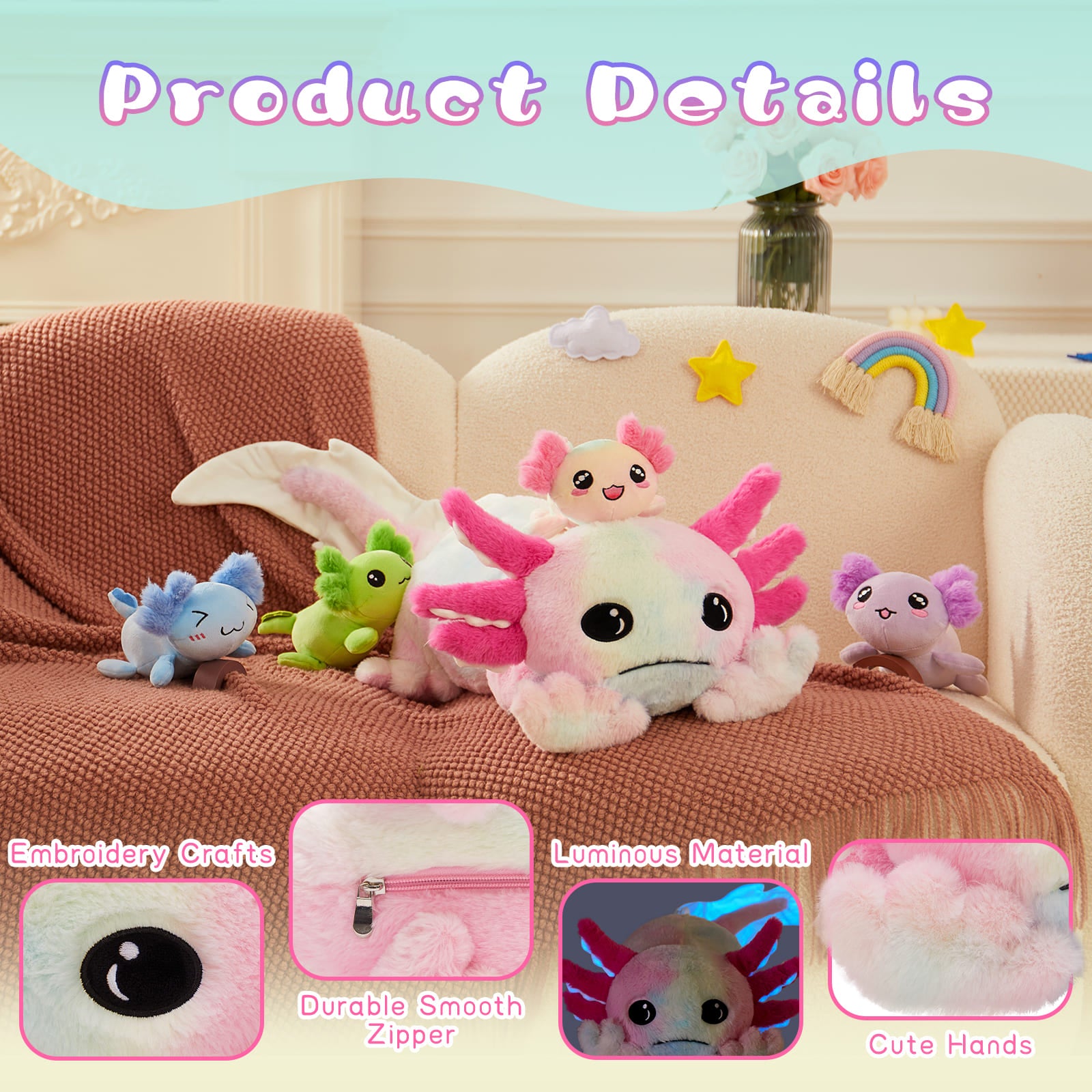 Axolotl Stuffed Animals Salamander Plush Toys, 31 Inches