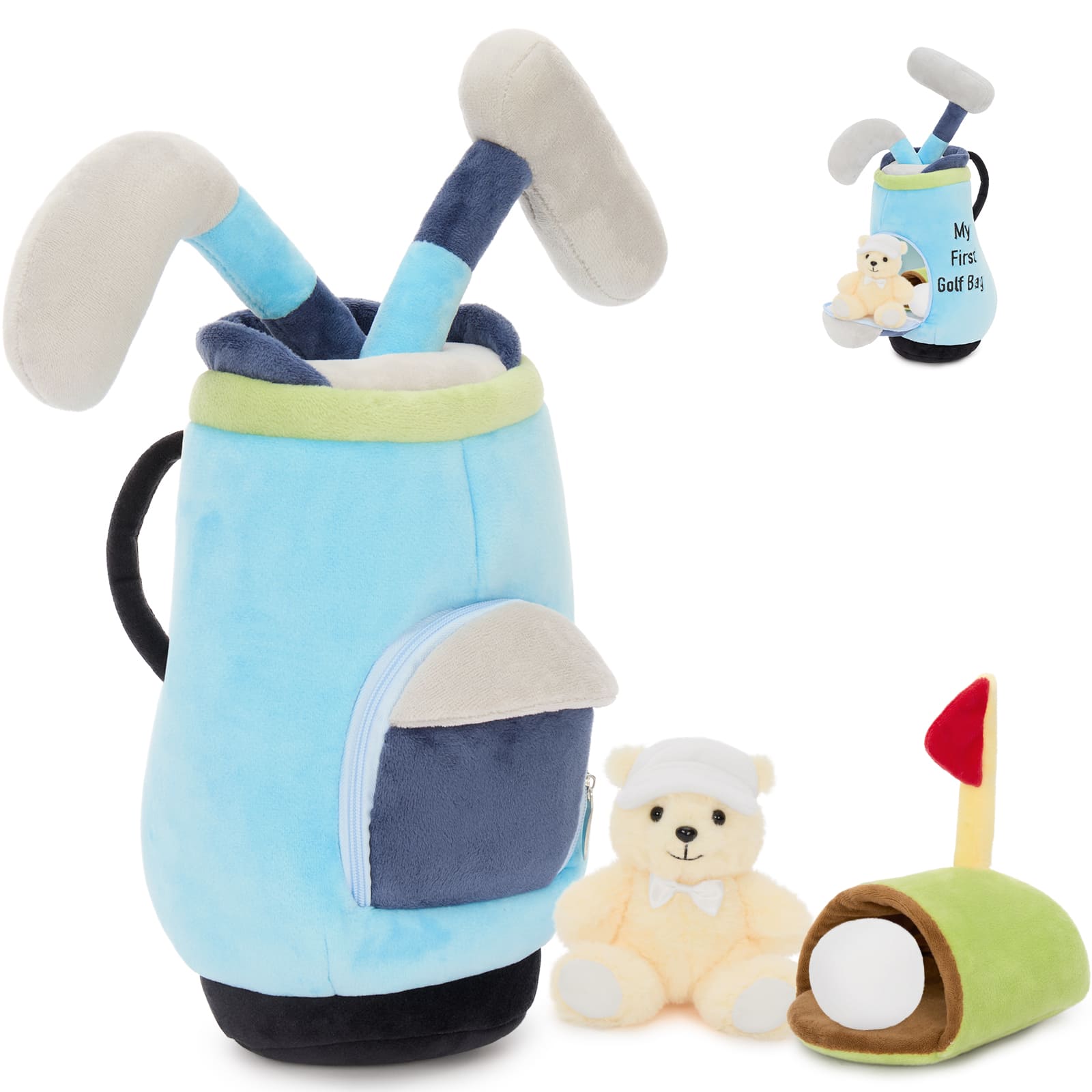 Soft Golf Toy Set with Golf Bag, Clubs, Ball, Hole & Teddy Bear Golfer