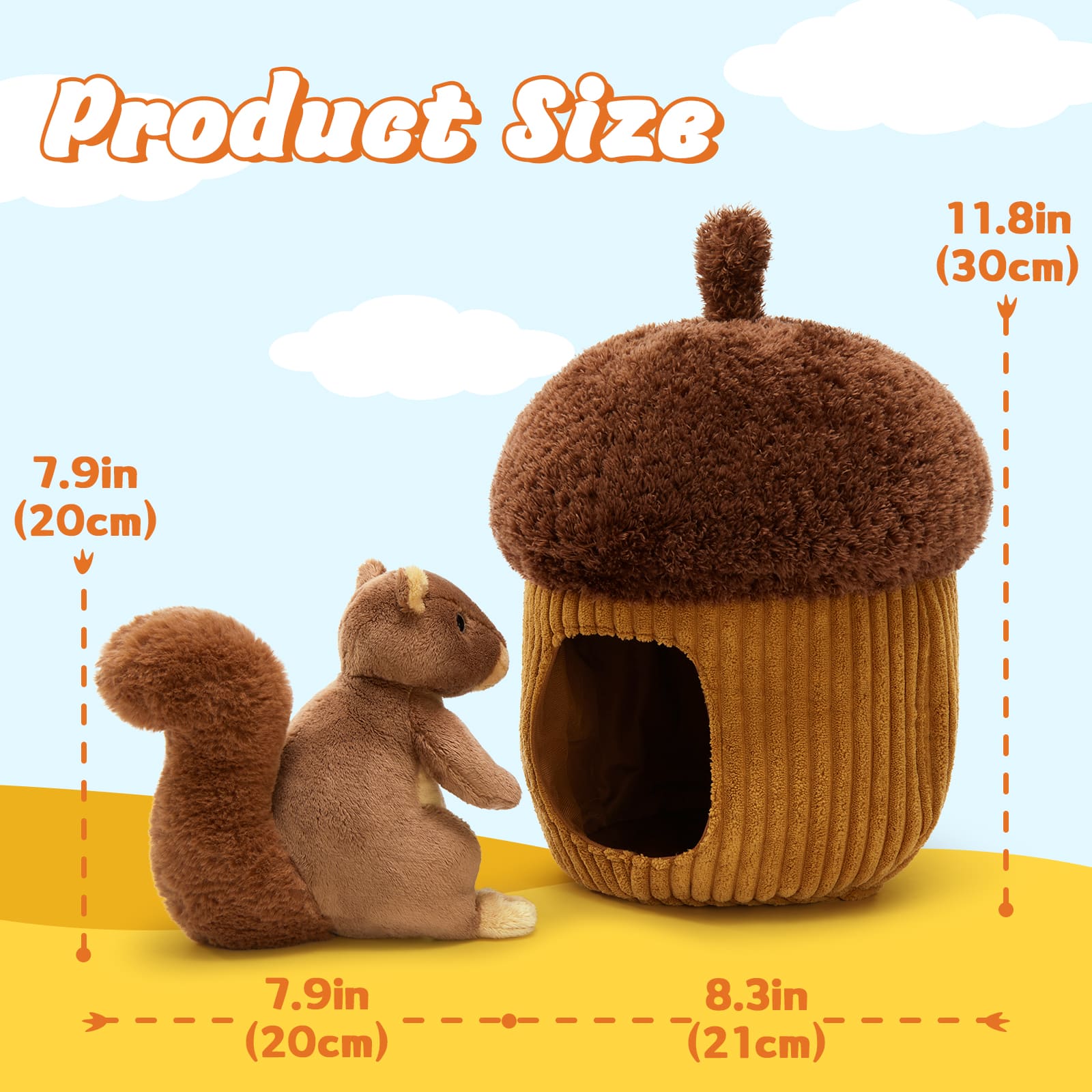 Squirrel Stuffed Animals Acorn Hideaway Set, Brown, 11.8 Inches