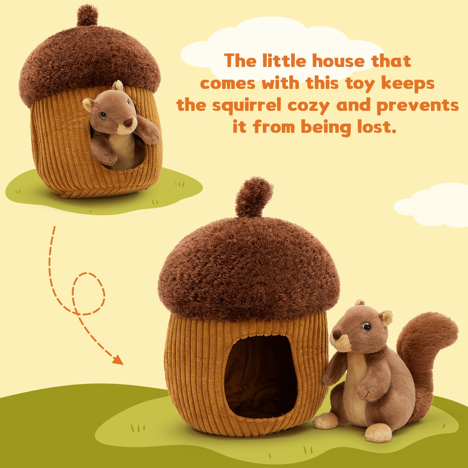 Squirrel Stuffed Animals Acorn Hideaway Set, Brown, 11.8 Inches