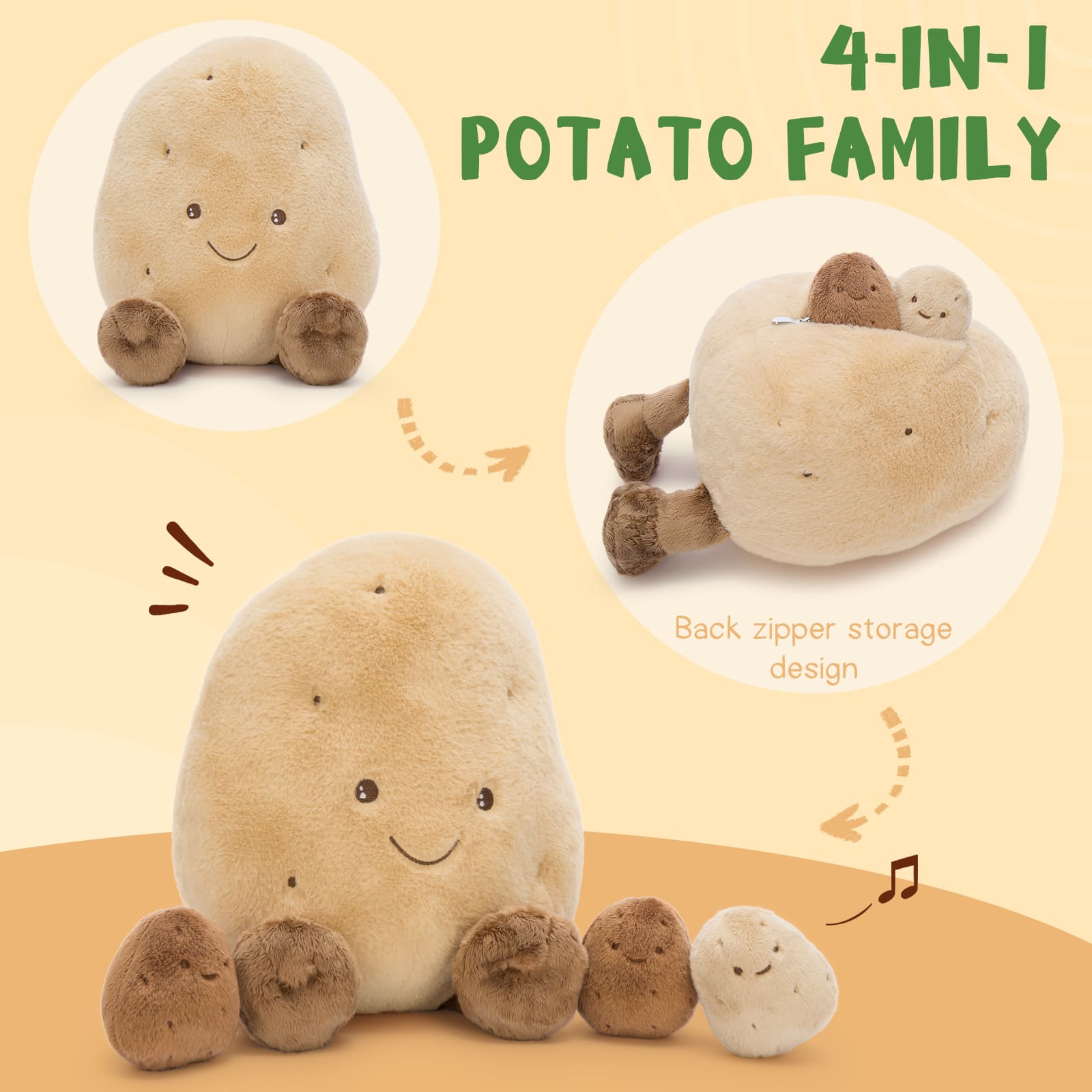 Kawaii Potato Family Stuffed Animal Pillow with Hidden Mini Plushies